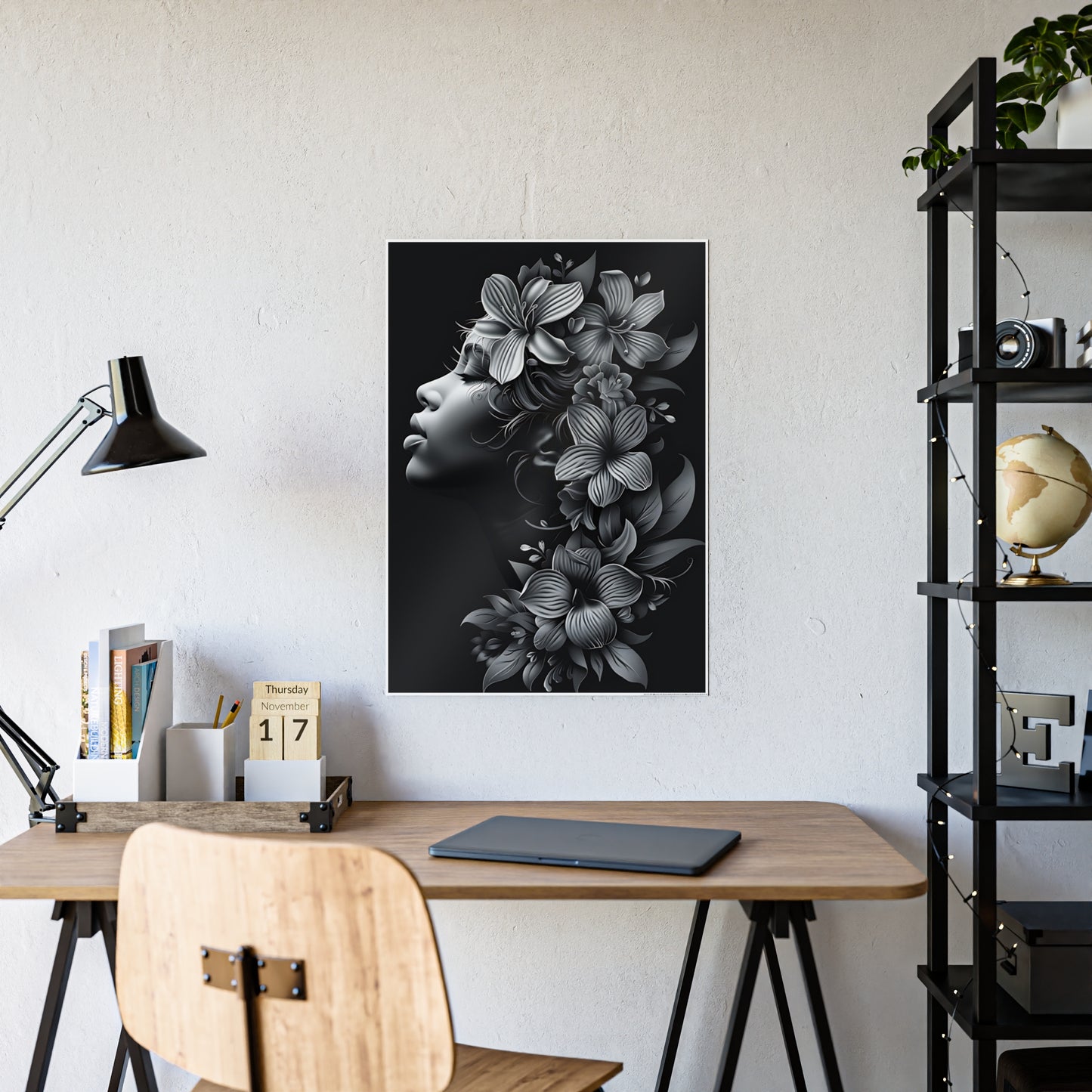 AfroArt Floral Portrait Poster - Elegant Floral Portrait Gloss Wall Art Print - VYBE Shop