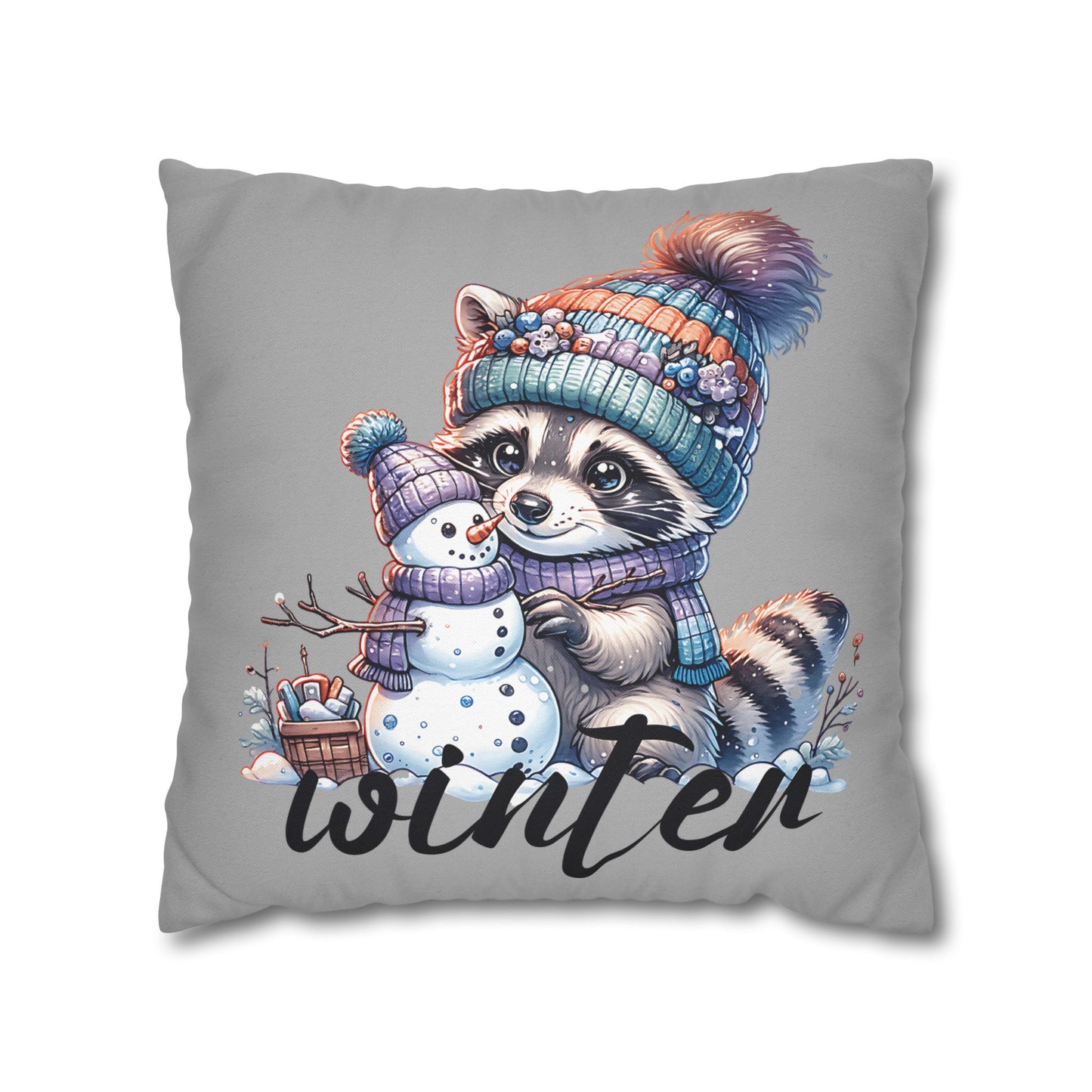Winter Raccoon Pillowcase - Cozy Cute Animal Cushion for Seasonal Home Decor and Holiday Gift Idea - VYBE Shop