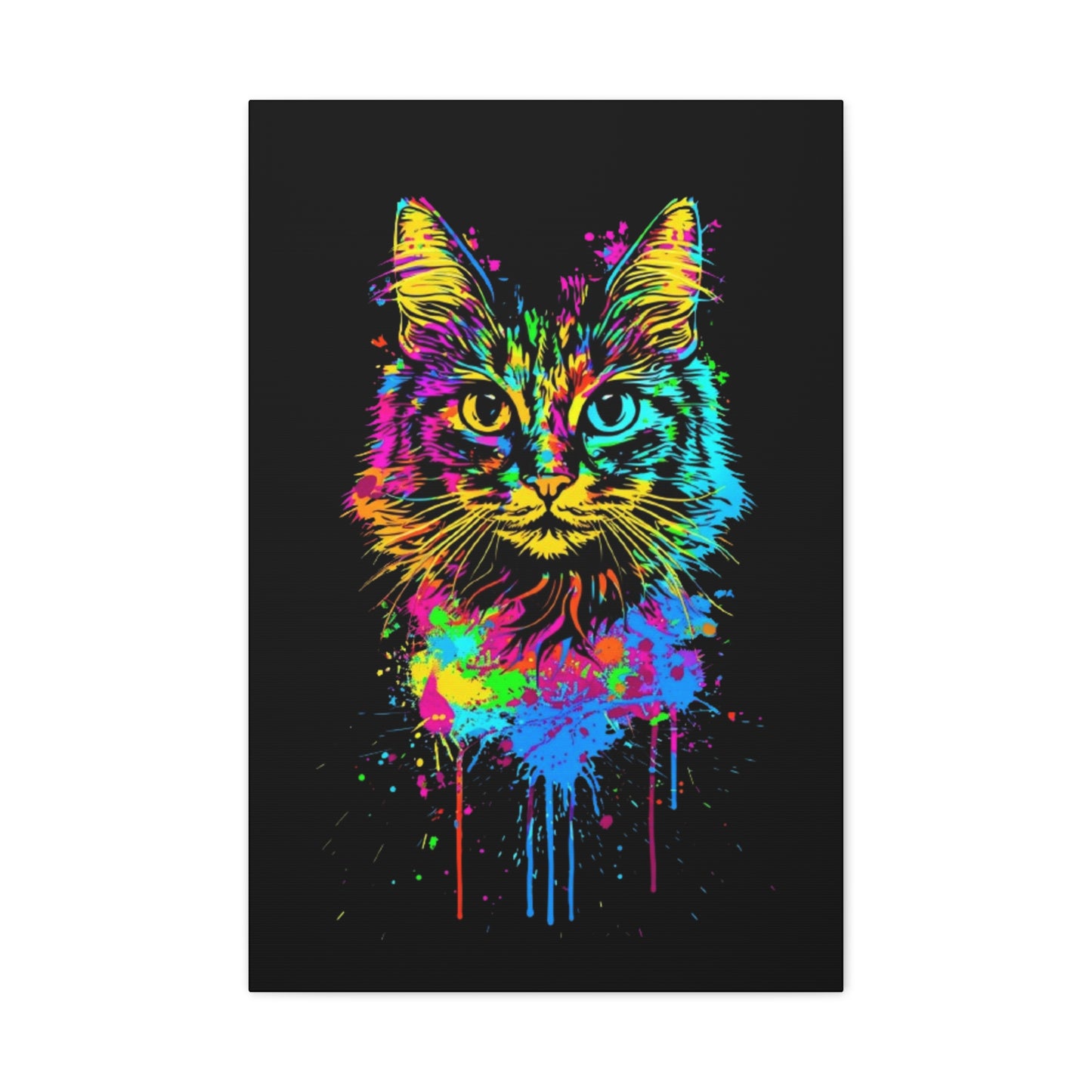 Neon Cat Design Matte Canvas Framed Print - VYBE Shop