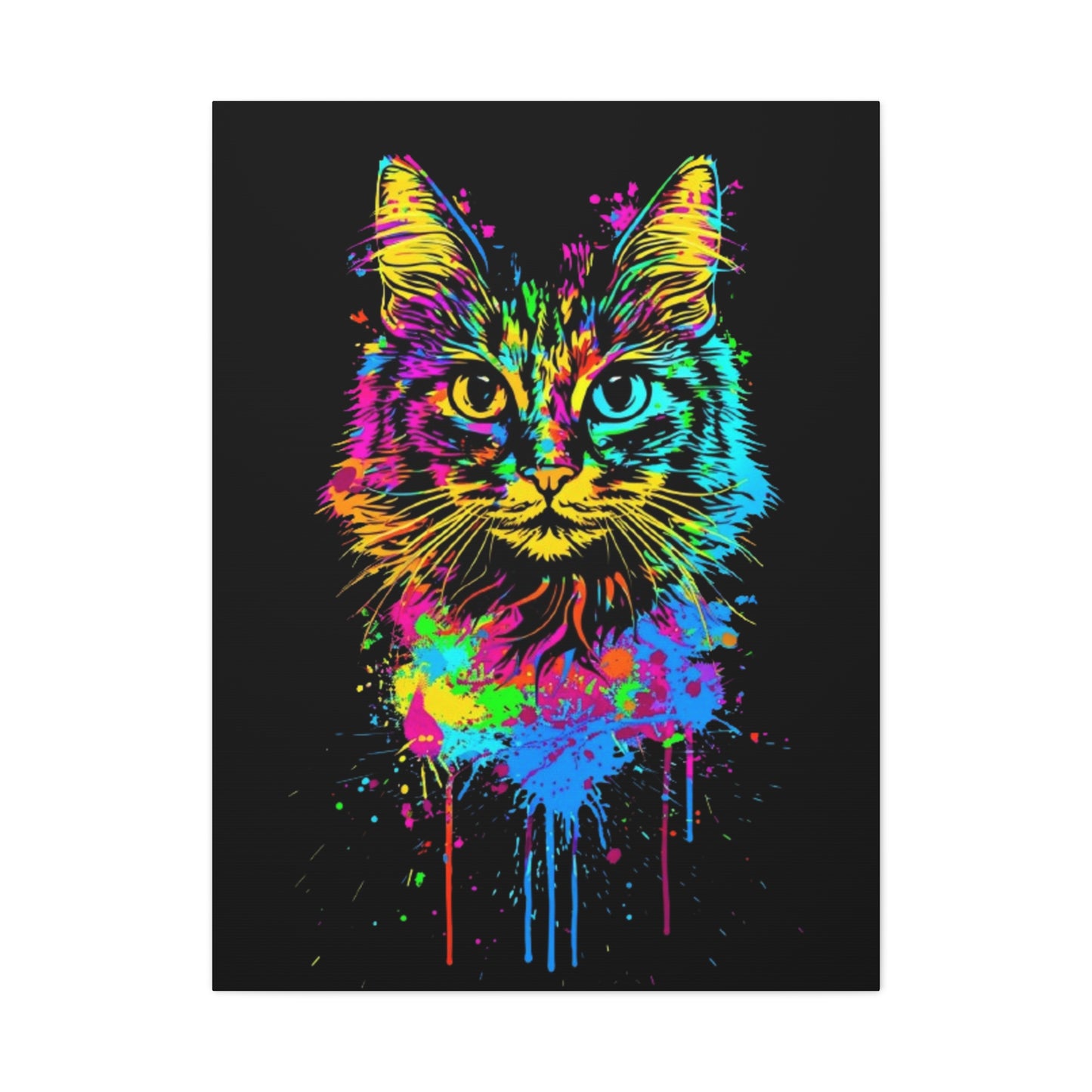 Neon Cat Design Matte Canvas Framed Print - VYBE Shop