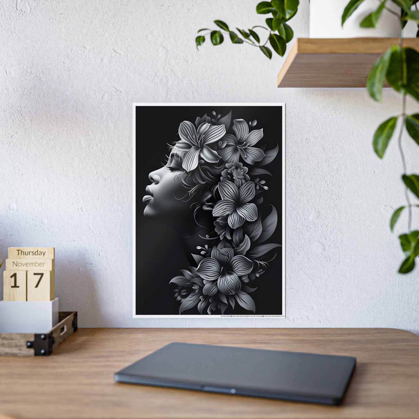 AfroArt Floral Portrait Poster - Elegant Floral Portrait Gloss Wall Art Print - VYBE Shop