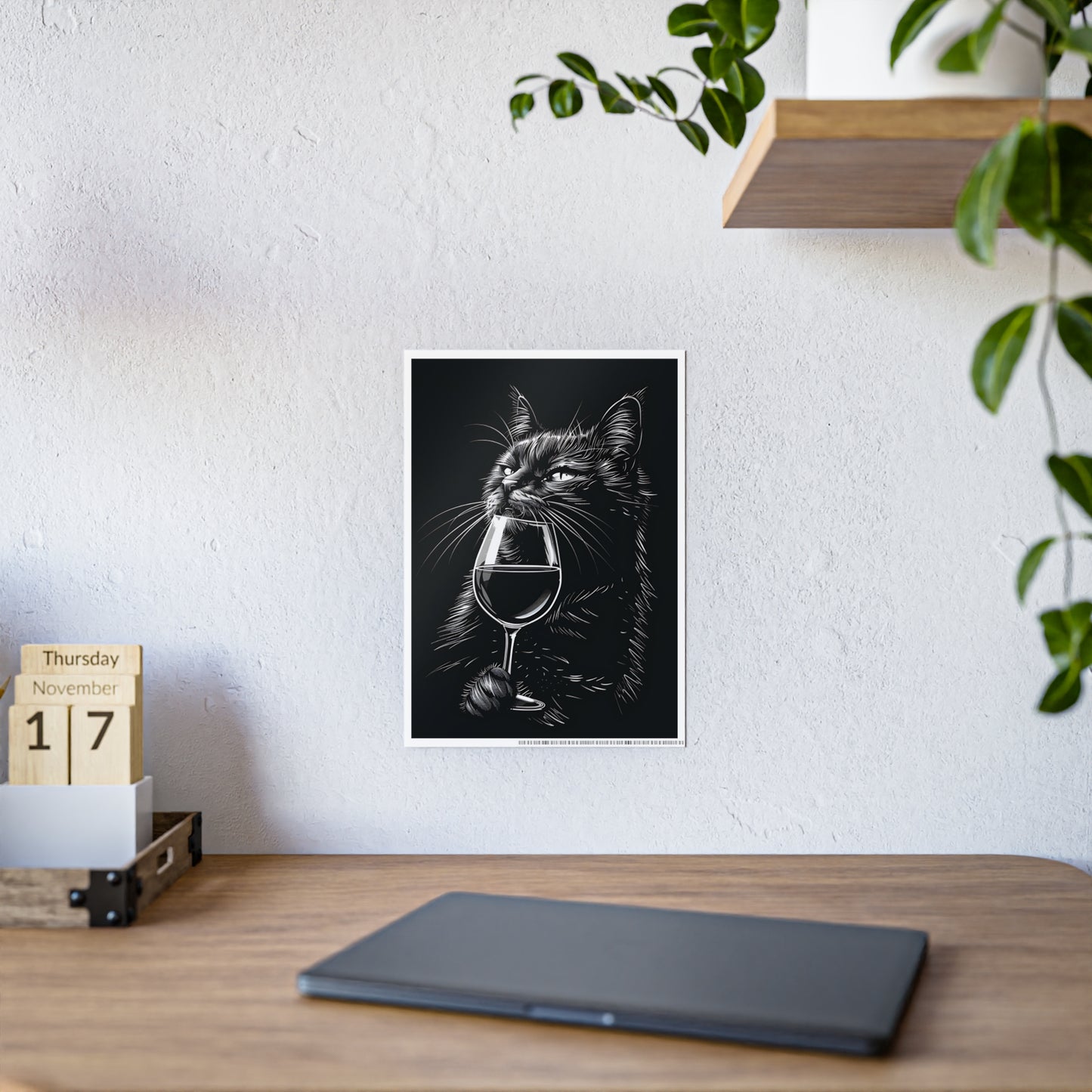 Cat Chic Cat Art Poster, Wine Lover Decor, Cat Poster, Pet Lover Gift, Wall Art Print - VYBE Shop