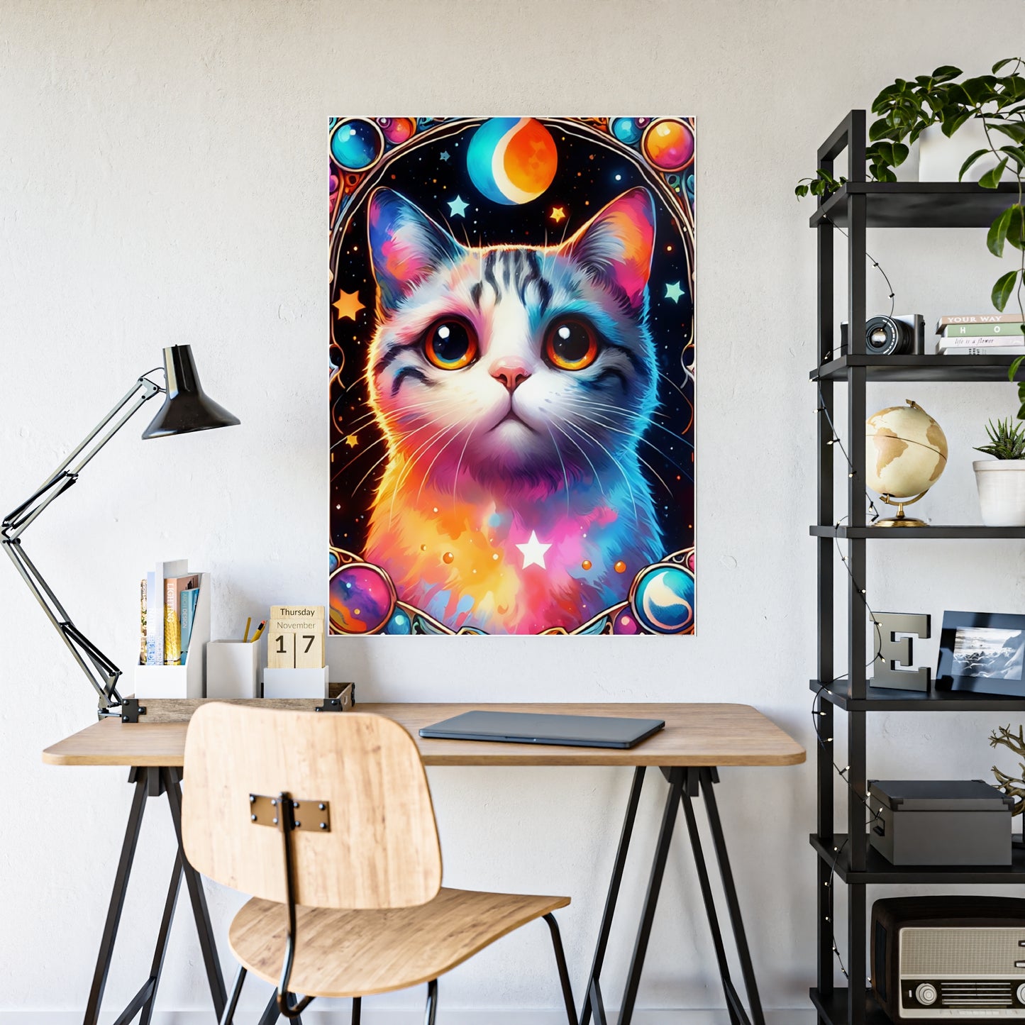 Cosmic Kitty Poster - Whimsical Cosmic Cat Gloss Wall Art - VYBE Shop