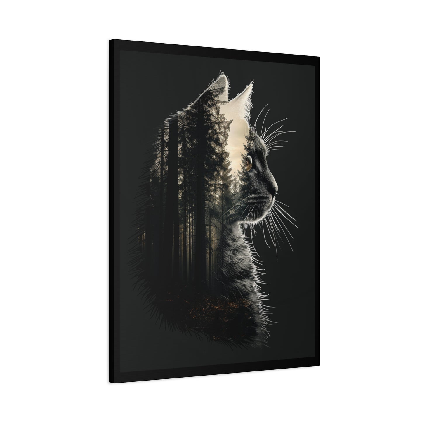 Black Cat Forest Canvas Art, Cat Lover Decor, Unique Wall Artwork, Modern Home Decoration, Gift for Animal Lovers, Nature-Inspired Art - VYBE Shop