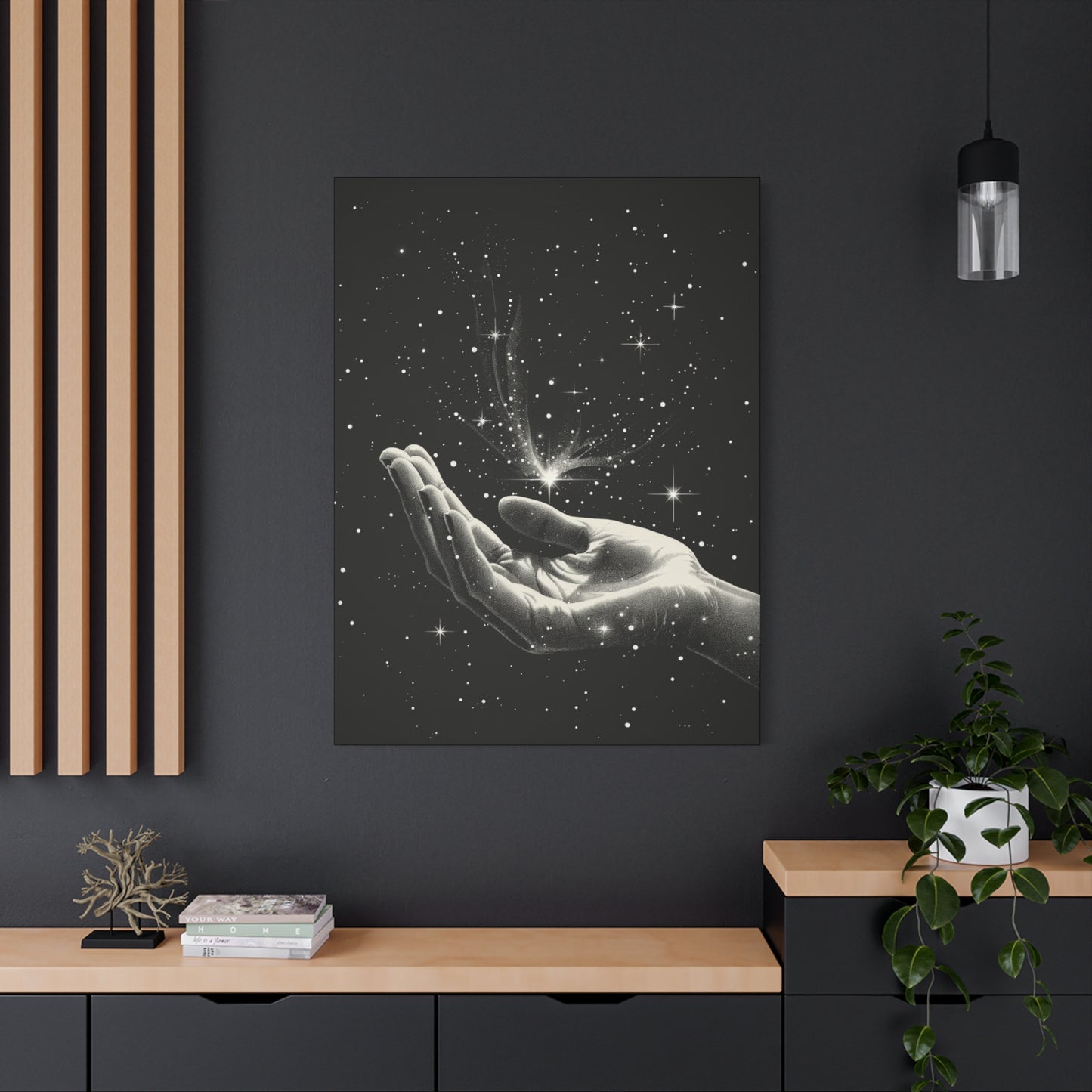 Stretched Canvas Wall Art, Celestial Hand Design, Spiritual Home Decor, Modern Art for Living Room, Gift for Space Lovers - VYBE Shop