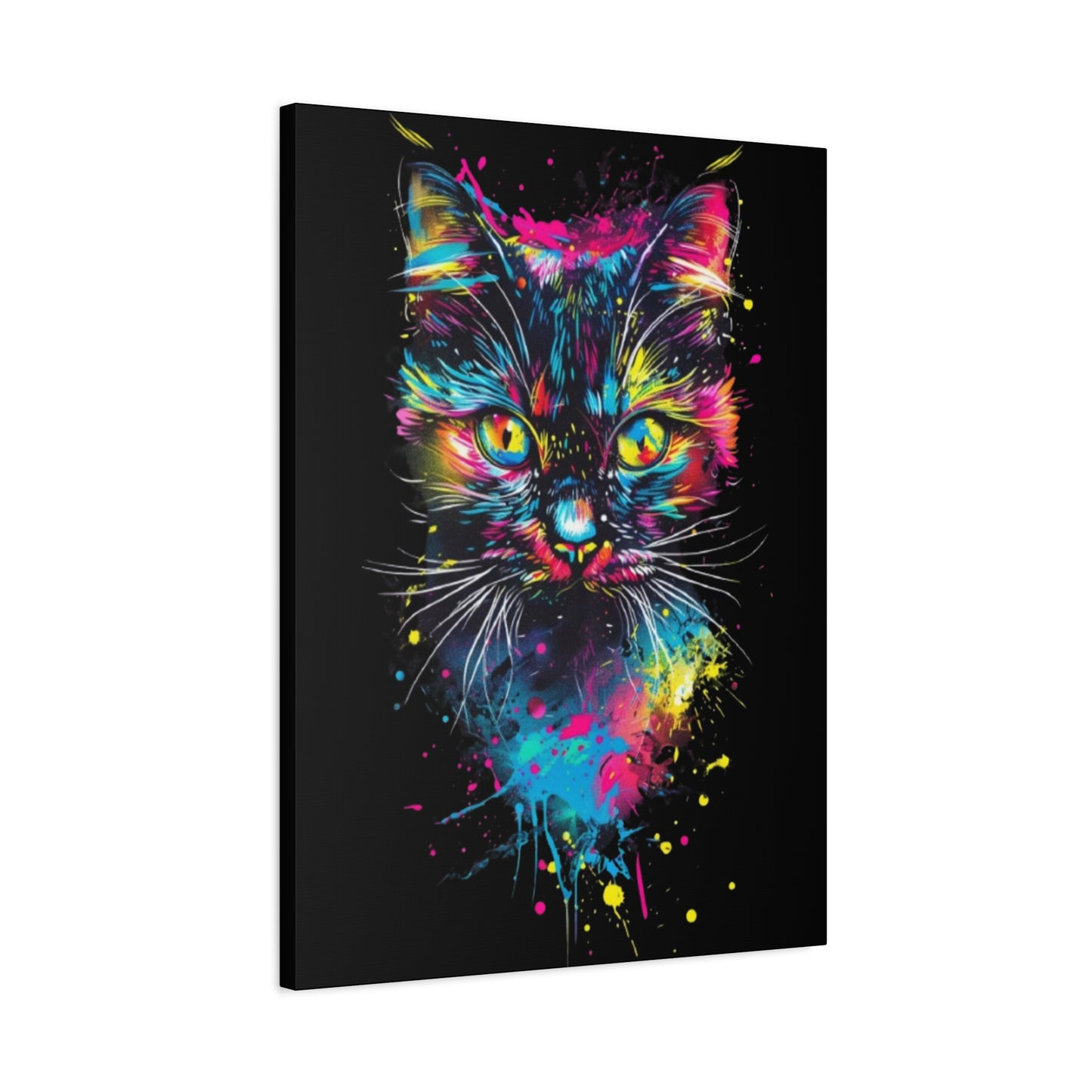 Neon Cat Art Canvas Wall Decor, Colorful Cat Portrait, Animal Wall Art, Cat Lover Gift, Home Decor - VYBE Shop