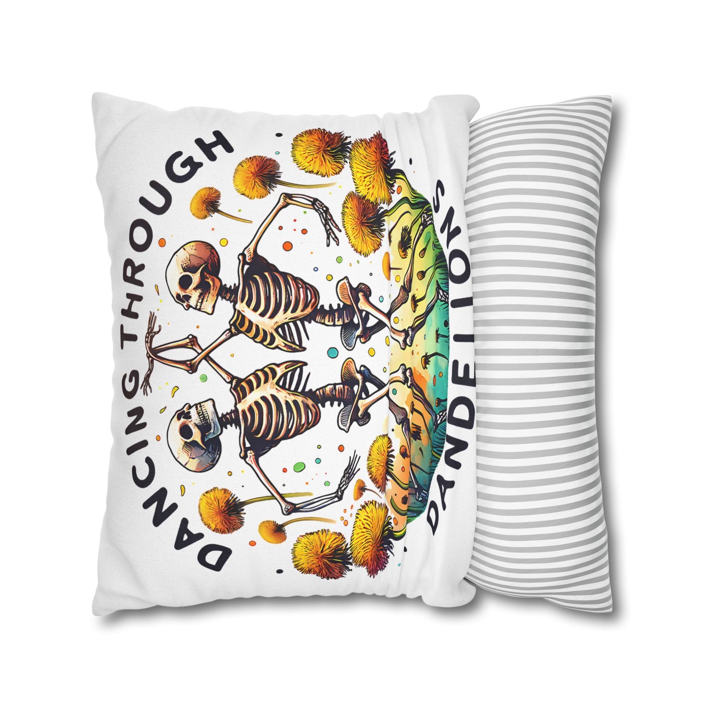 Dancing Through Dandelions Pillowcase - Decorative Accent for Cozy Home Decor, Perfect Gift for Halloween & Skeleton Lovers - VYBE Shop