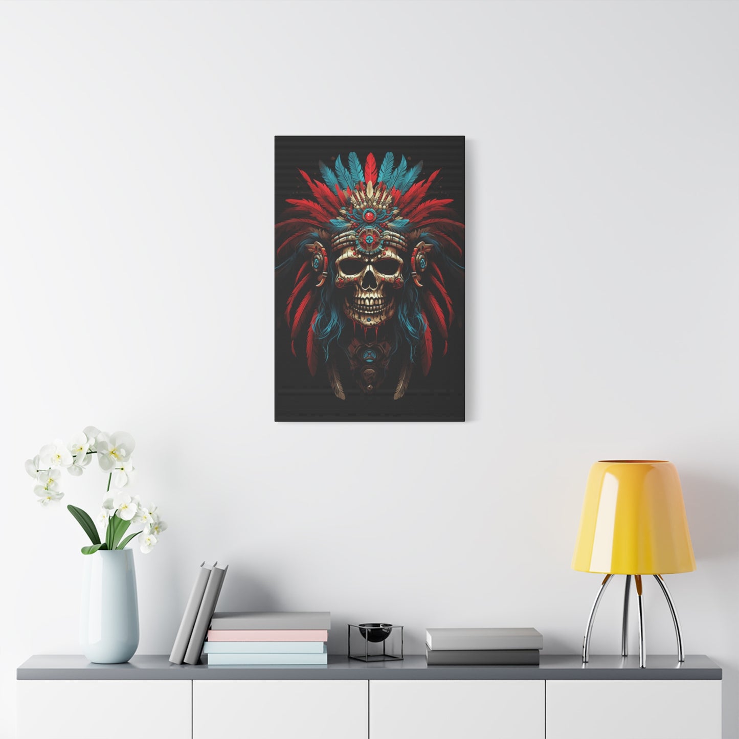 Bohemian Skull Canvas Print, Wall Art, Home Decor, Unique Gift, Ethnic Artwork, Colorful Wall Hanging - VYBE Shop