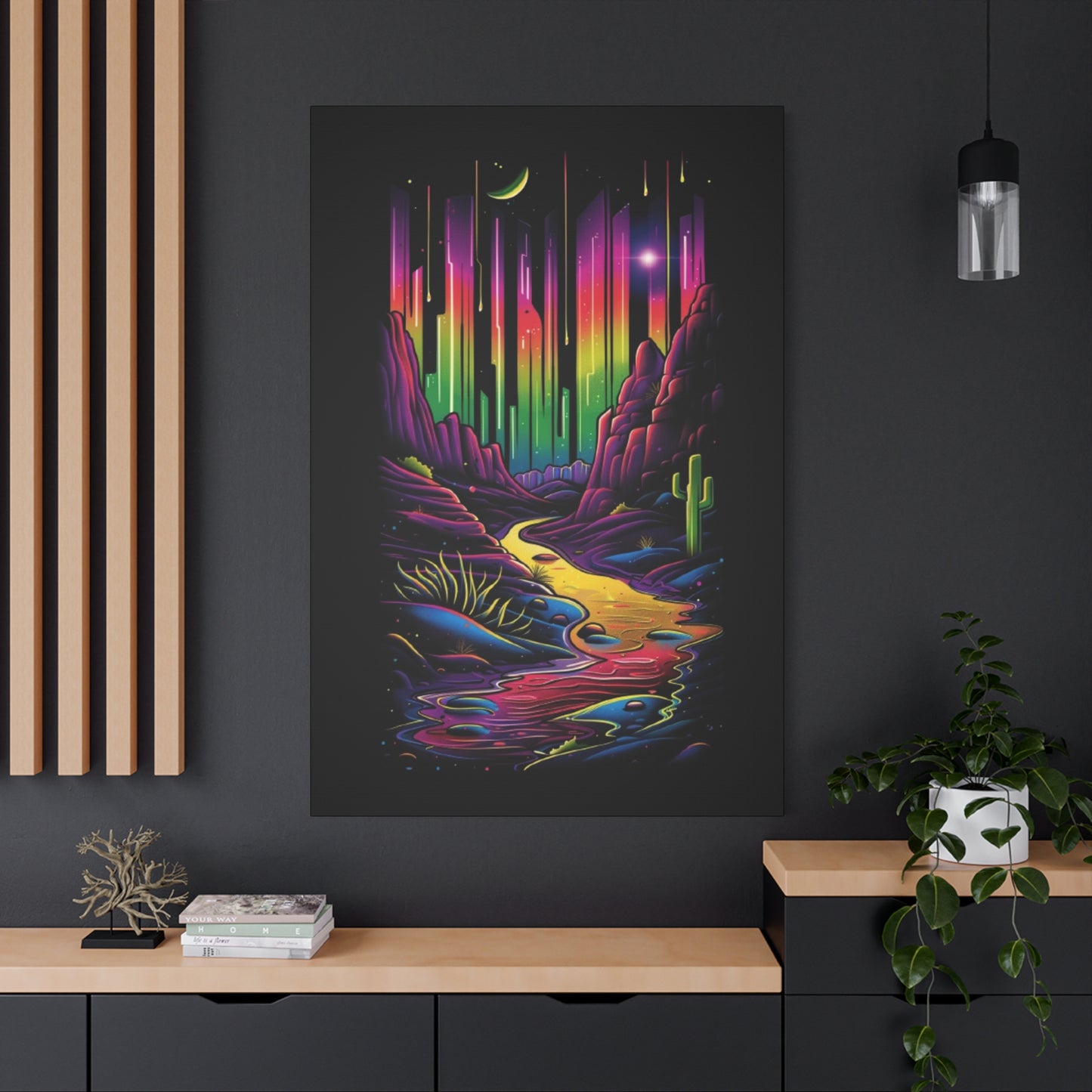 Neon Nature Canvas Art, Wall Decor, Colorful Landscape, Bohemian Home Decor, Gift for Art Lovers, Unique Wall Hanging - VYBE Shop