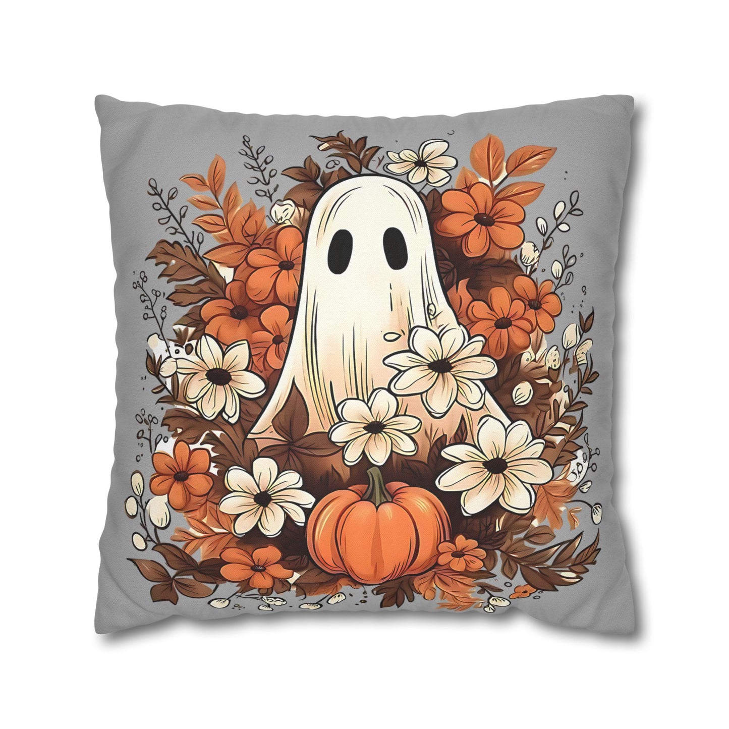 Fall Ghost Pillowcase for Halloween Home Decor, Cozy Pumpkin Floral Accent, Spooky Autumn Vibes - VYBE Shop