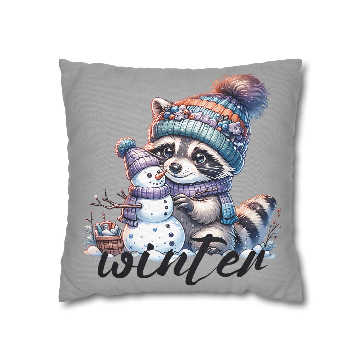 Winter Raccoon Pillowcase - Cozy Cute Animal Cushion for Seasonal Home Decor and Holiday Gift Idea - VYBE Shop