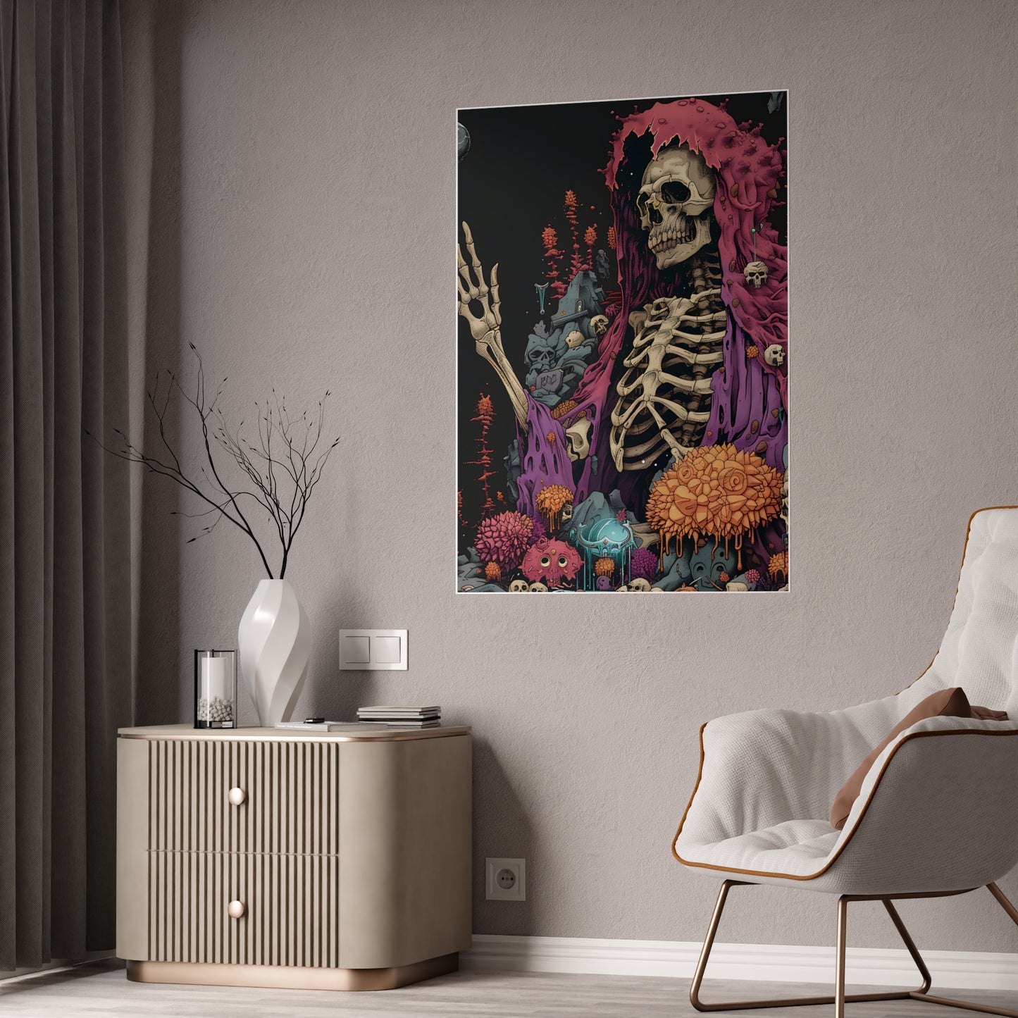 Skeleton Vibrant Skeleton Art Print, Glossy Poster, Gothic Wall Art - VYBE Shop