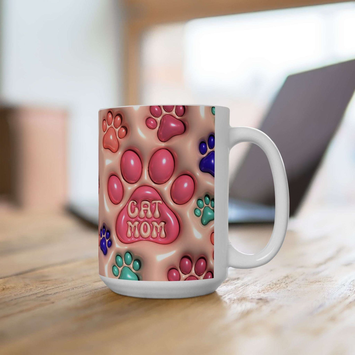 Colorful Paw Print Ceramic Mug - Inflated Design 110z and 15Oz - VYBE