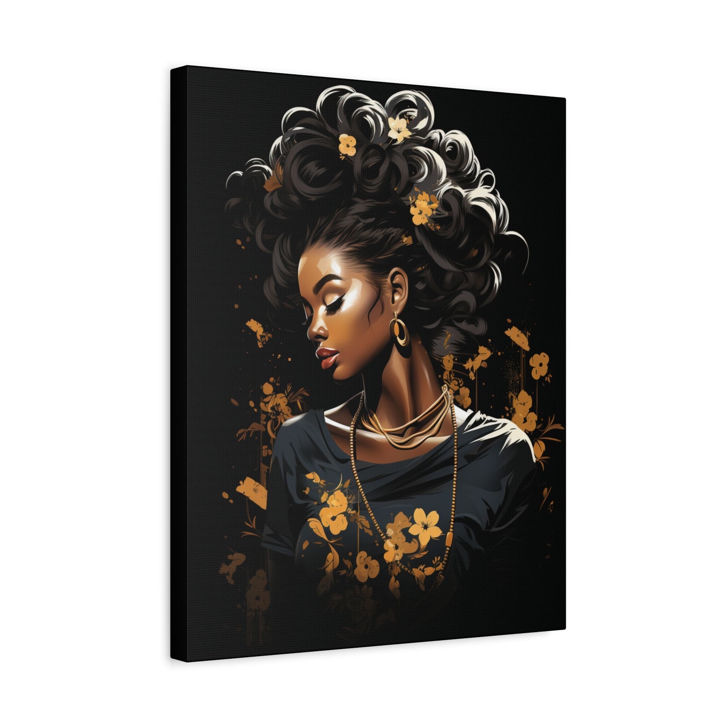 Bold Afro Woman Canvas Art, Black Art Print, Floral Wall Decor, Modern Home Decor, African American Artwork - VYBE Shop
