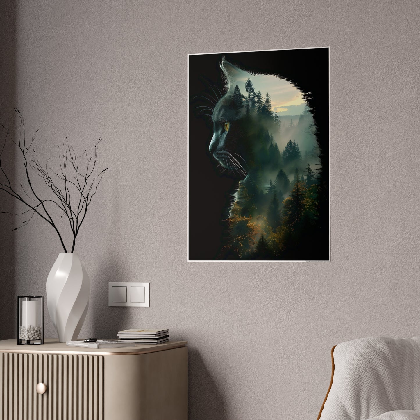 Mystical Cat Wall Art Print - Glossy Poster for Cat Lovers, Unique Nature-Inspired Home Decor - VYBE Shop