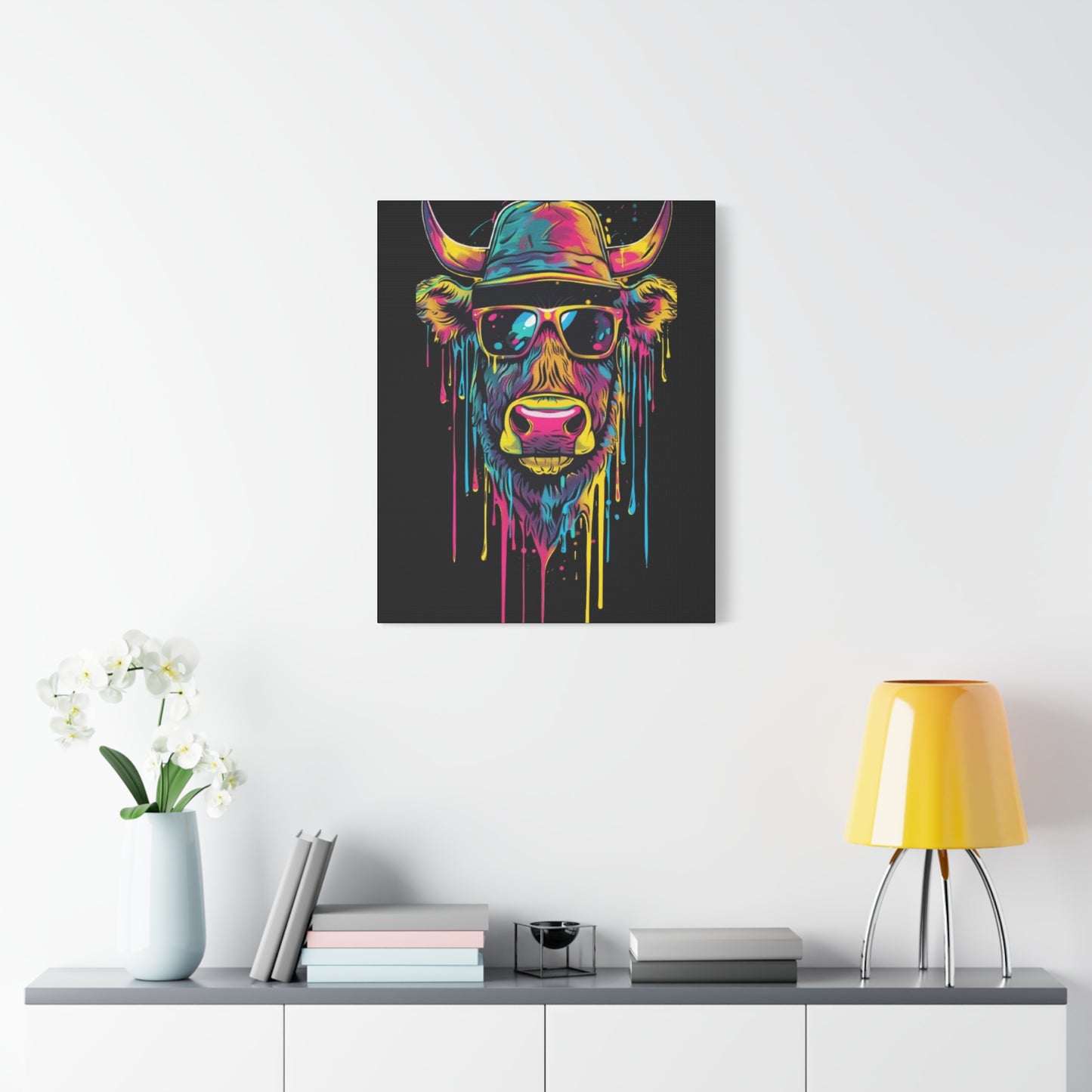 Neon Cow Canvas Wall Art, Funky Cow Print for Home Decor, Cow Lover Gift, Bright Wall Hanging, Unique Art for Living Room - VYBE Shop