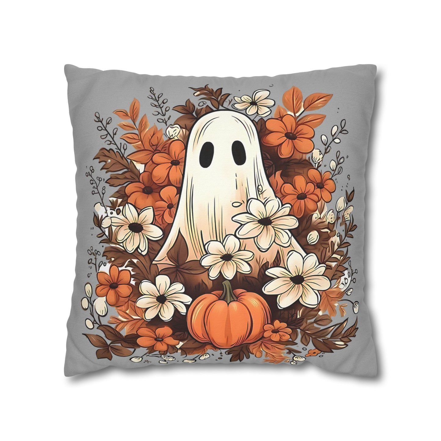 Fall Ghost Pillowcase for Halloween Home Decor, Cozy Pumpkin Floral Accent, Spooky Autumn Vibes - VYBE Shop
