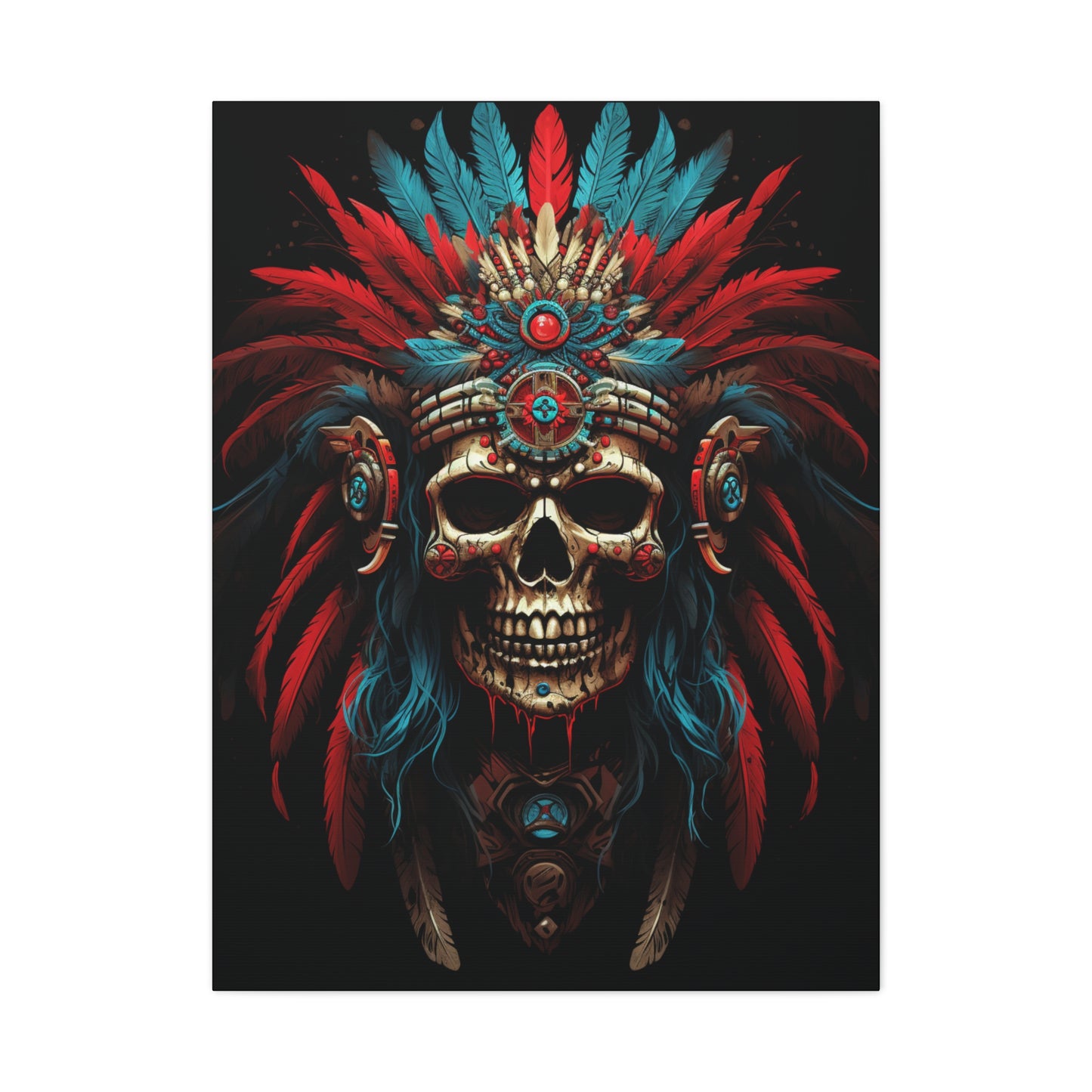 Bohemian Skull Canvas Print, Wall Art, Home Decor, Unique Gift, Ethnic Artwork, Colorful Wall Hanging - VYBE Shop