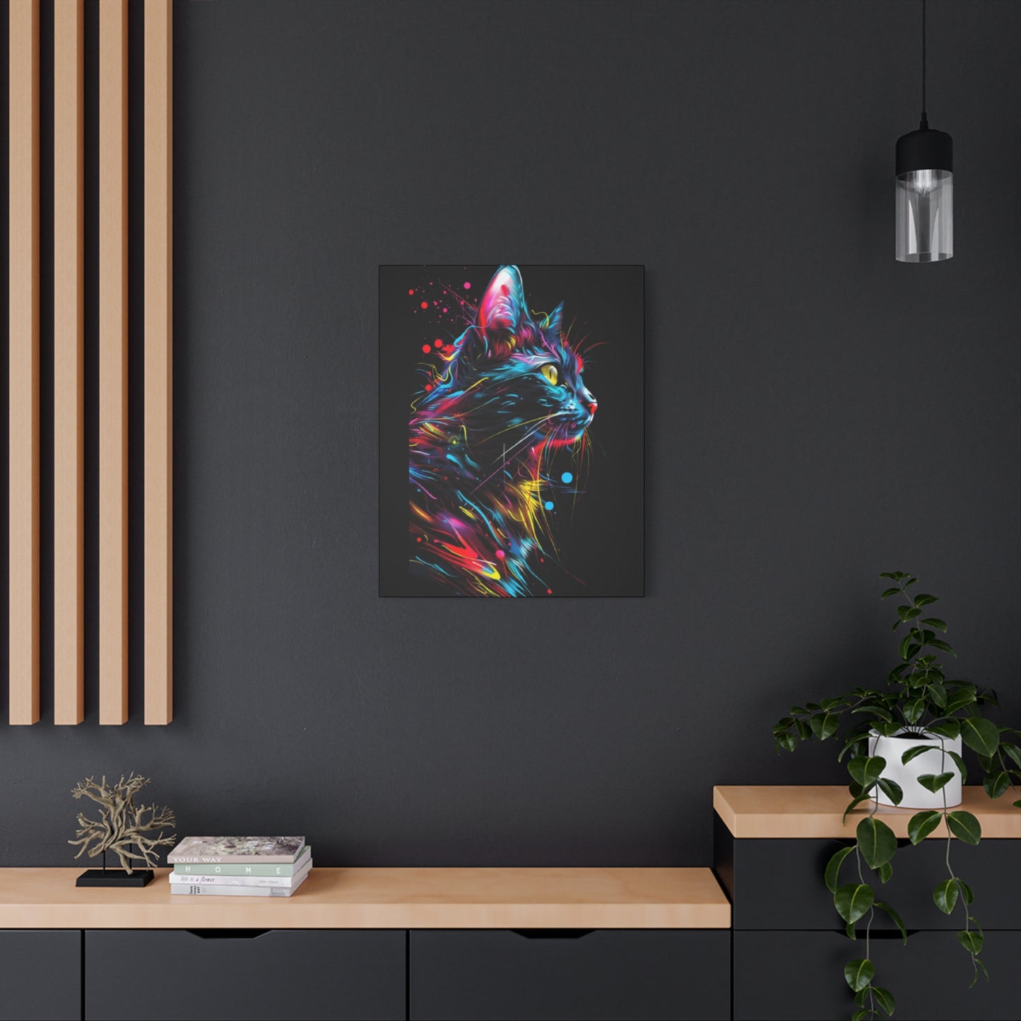 Neon Cat Design Matte Canvas Framed Print - VYBE Shop