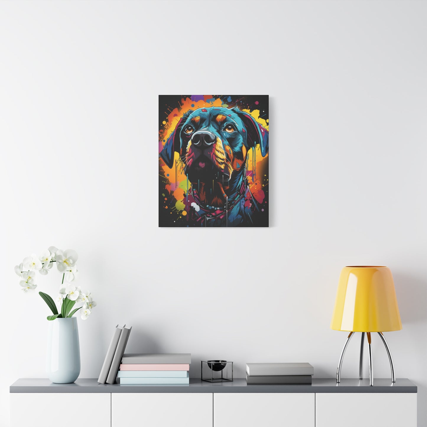 Neon Dog Art Canvas Print, Pet Memorial Decoration, Colorful Wall Art, Rottweiler Decor, Animal Lover Gift, Statement Artwork - VYBE Shop