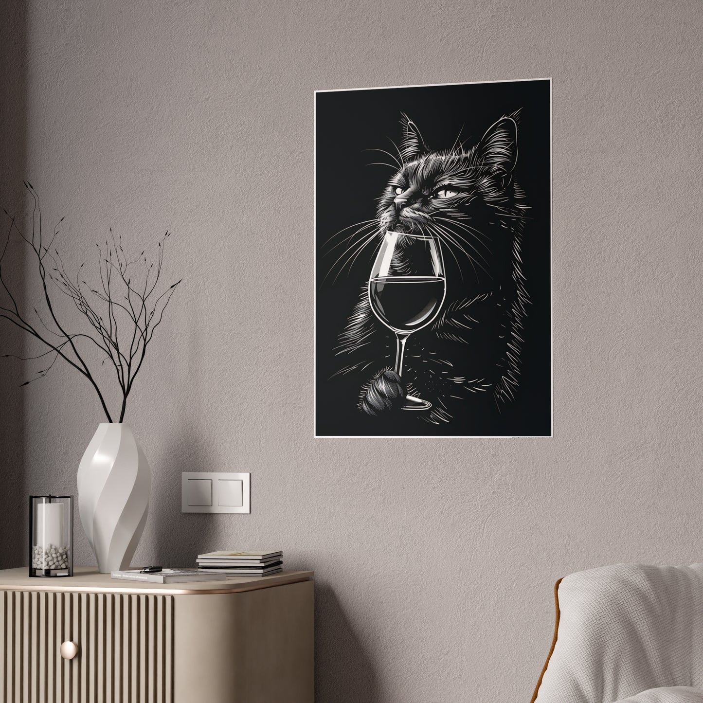 Cat Chic Cat Art Poster, Wine Lover Decor, Cat Poster, Pet Lover Gift, Wall Art Print - VYBE Shop