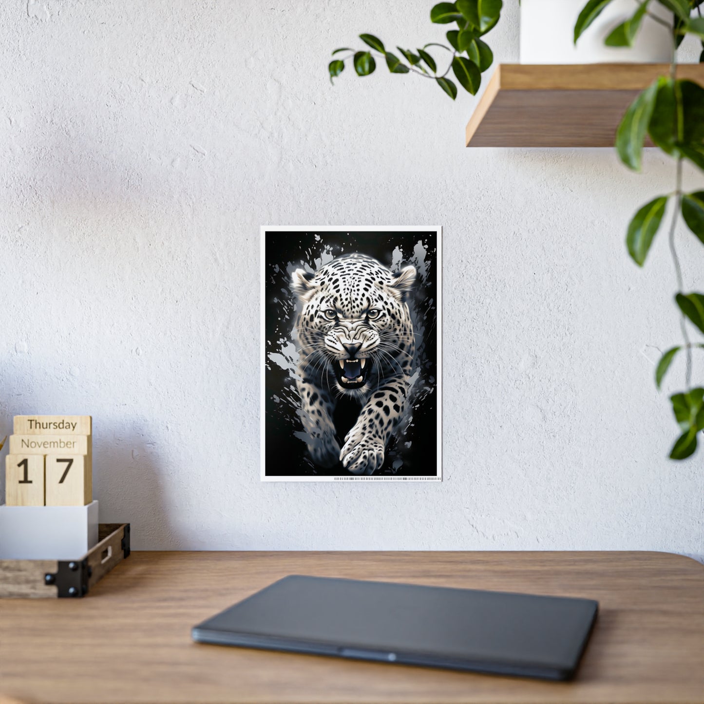 Leopard Wall Art - Fierce Leopard Gloss Poster, Animal Home Decor, Gift for Cat Lovers, Wildlife Room Decoration, Modern Art - VYBE Shop