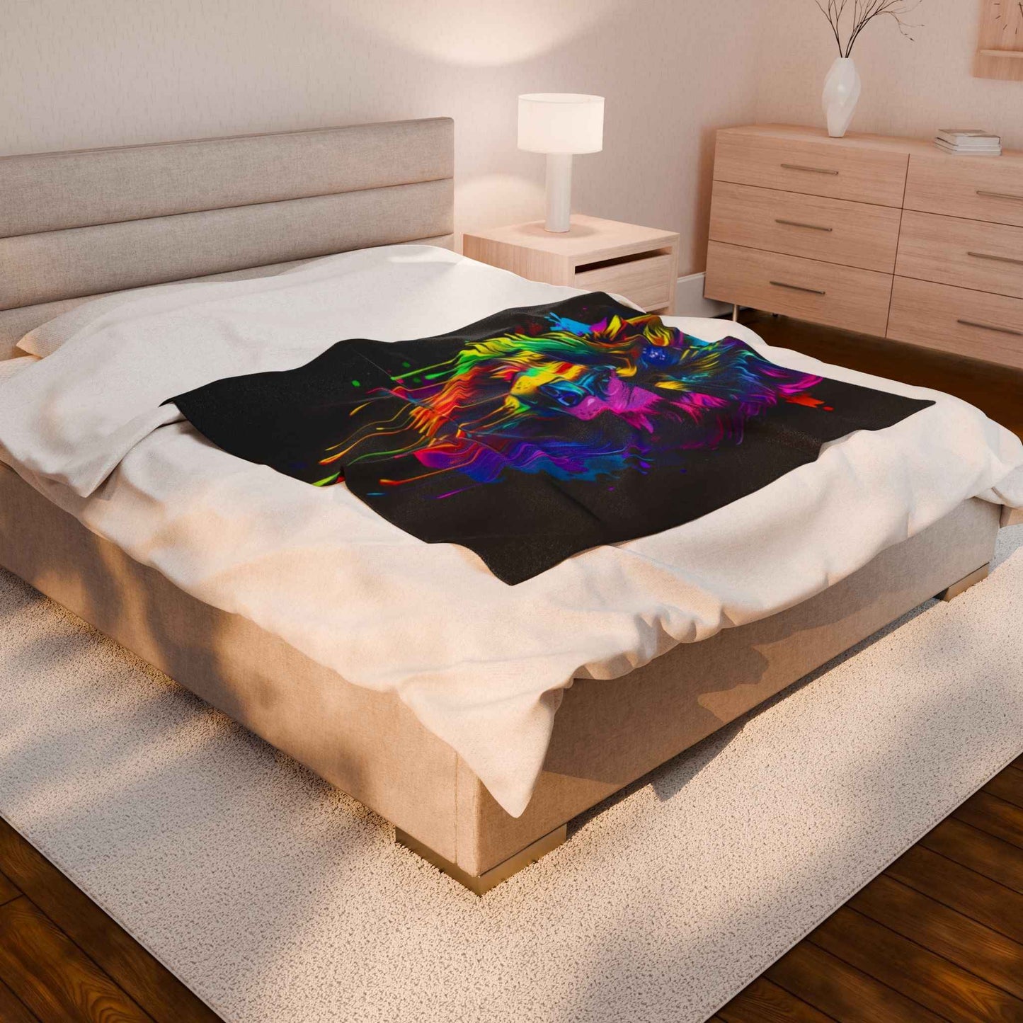 Colorful Wolf Plush Blanket