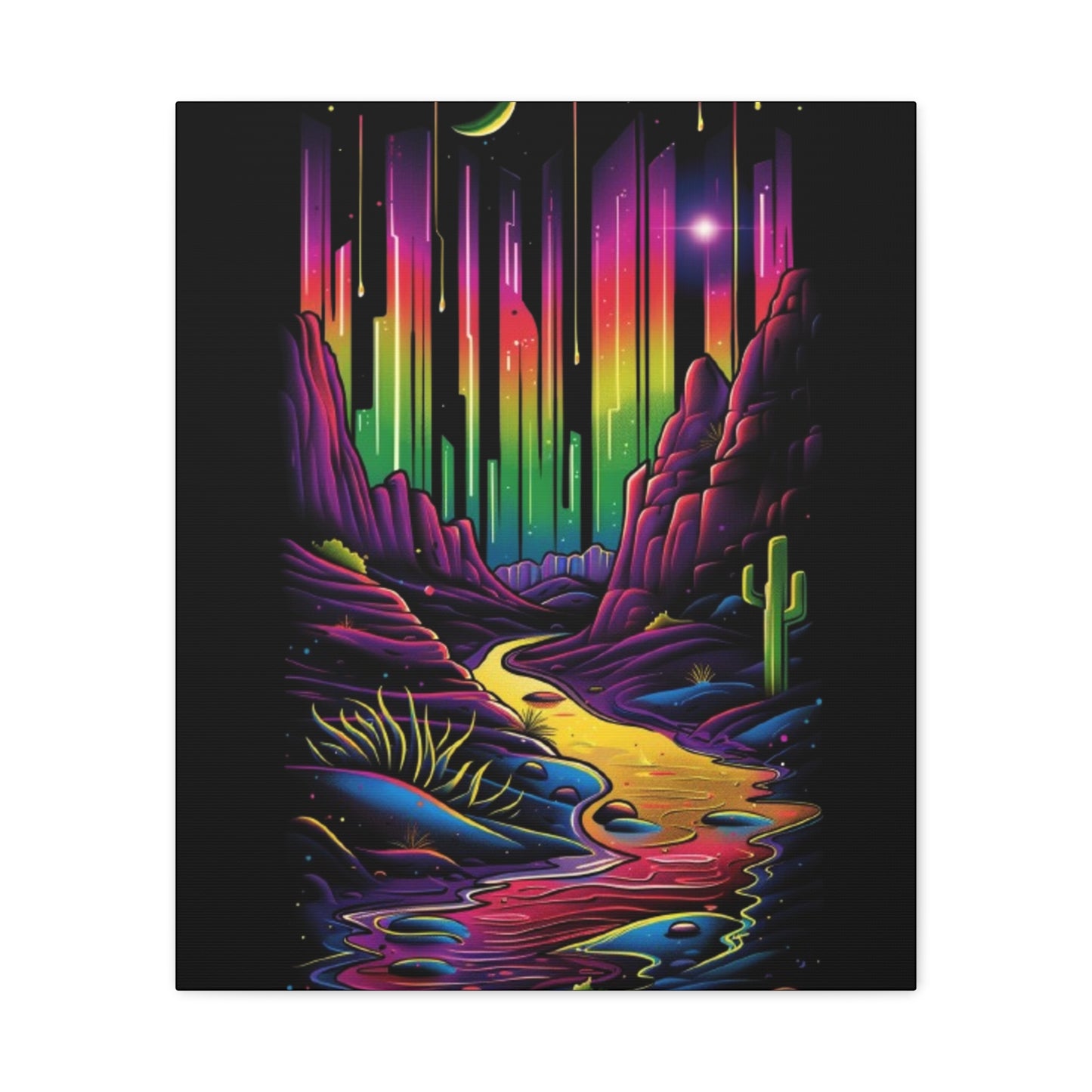 Neon Nature Canvas Art, Wall Decor, Colorful Landscape, Bohemian Home Decor, Gift for Art Lovers, Unique Wall Hanging - VYBE Shop