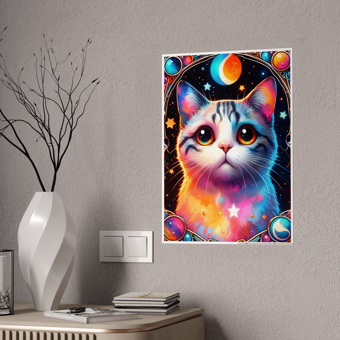 Cosmic Kitty Poster - Whimsical Cosmic Cat Gloss Wall Art - VYBE Shop