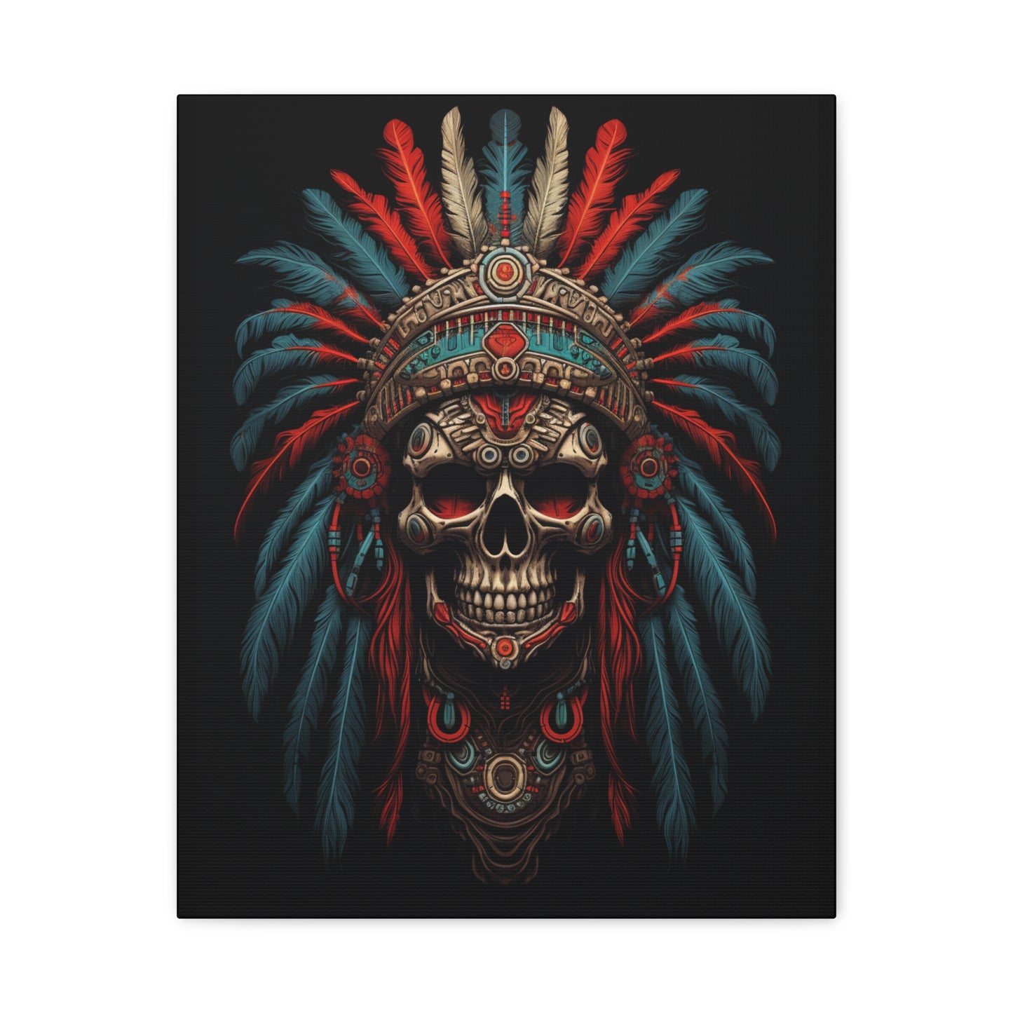 Skull Warrior Canvas Art Print, Stretched Artwork for Home Decor, Tribal Wall Art, Unique Gift, Boho Aesthetic - VYBE Shop