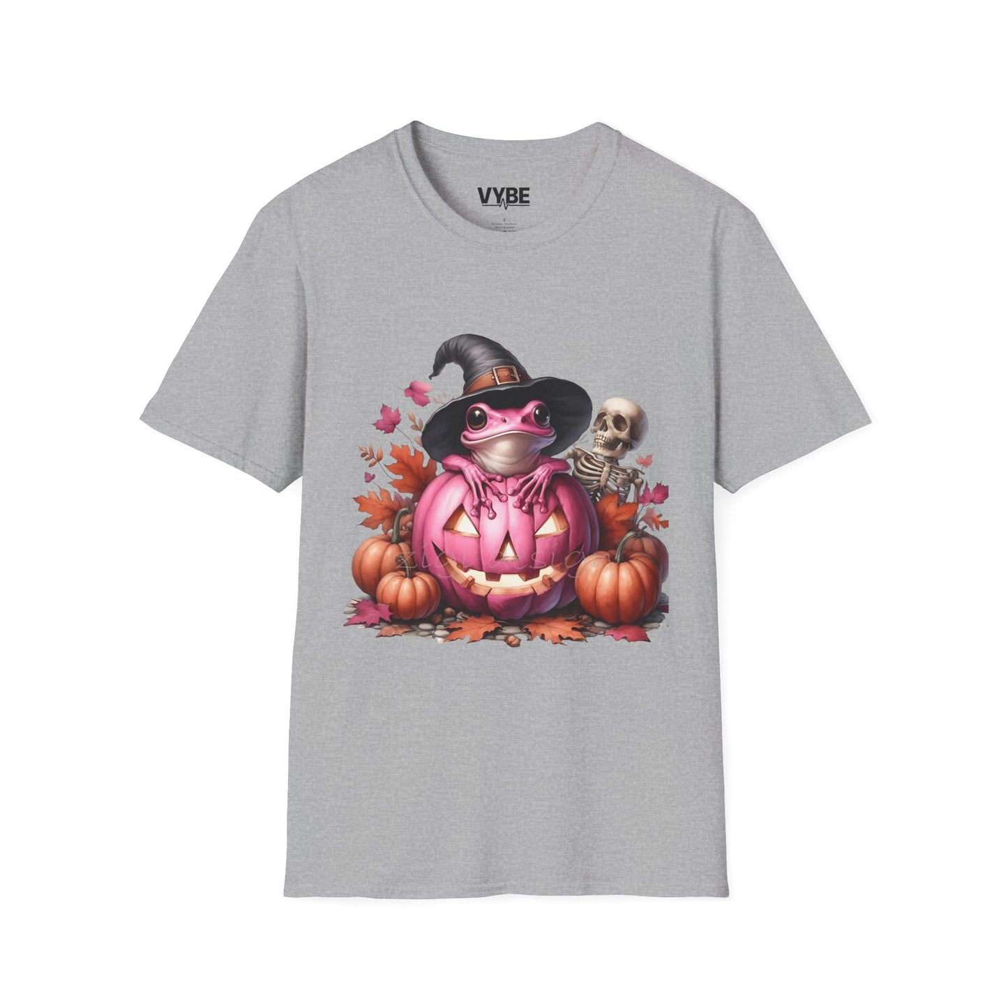 Halloween- Cute Pink Halloween Frog T-Shirt, Pumpkin Tee, Fall Apparel, Unisex Halloween Shirt, Cute Skeleton Design - VYBE Shop