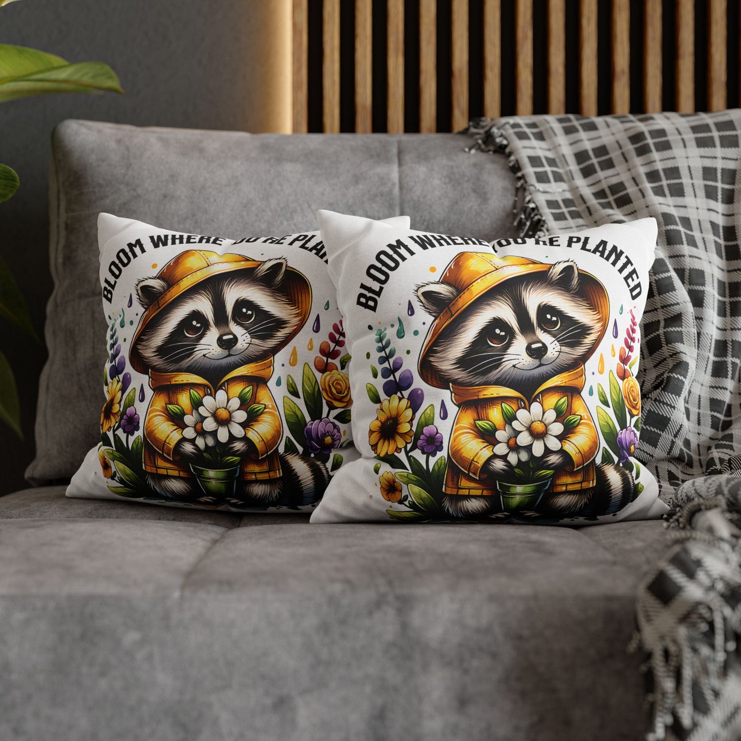 Bloom Where You're Planted Pillowcase - Cute Raccoon Decor and Cozy Home Accessory for Nature Lovers - VYBE Shop