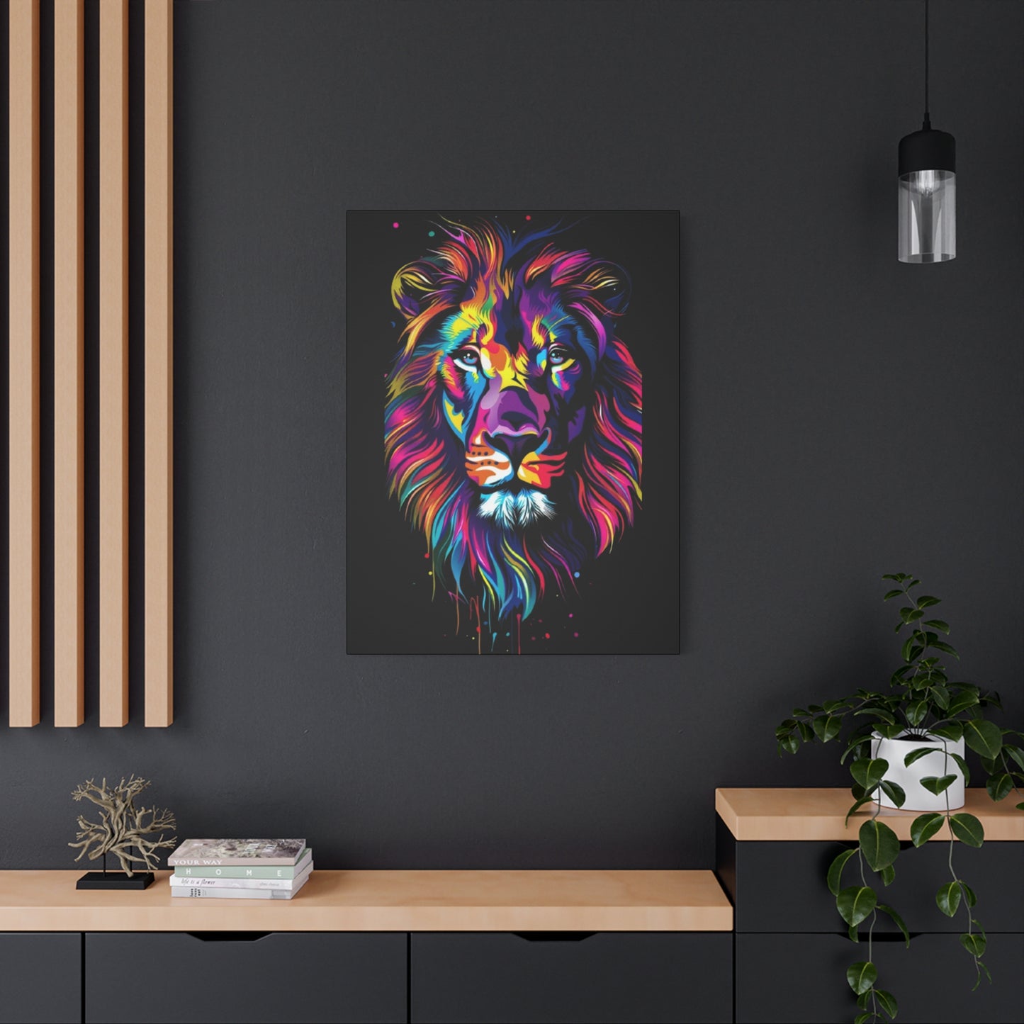 Neon Lion Art Canvas, Colorful Wall Decor, Animal Lover Gift, Home Decoration, Boho Style - VYBE Shop