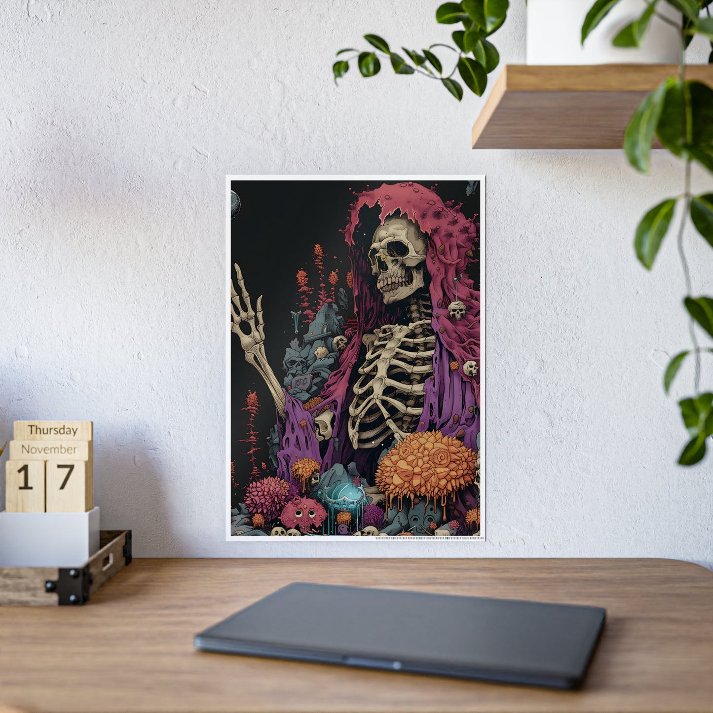Skeleton Vibrant Skeleton Art Print, Glossy Poster, Gothic Wall Art - VYBE Shop