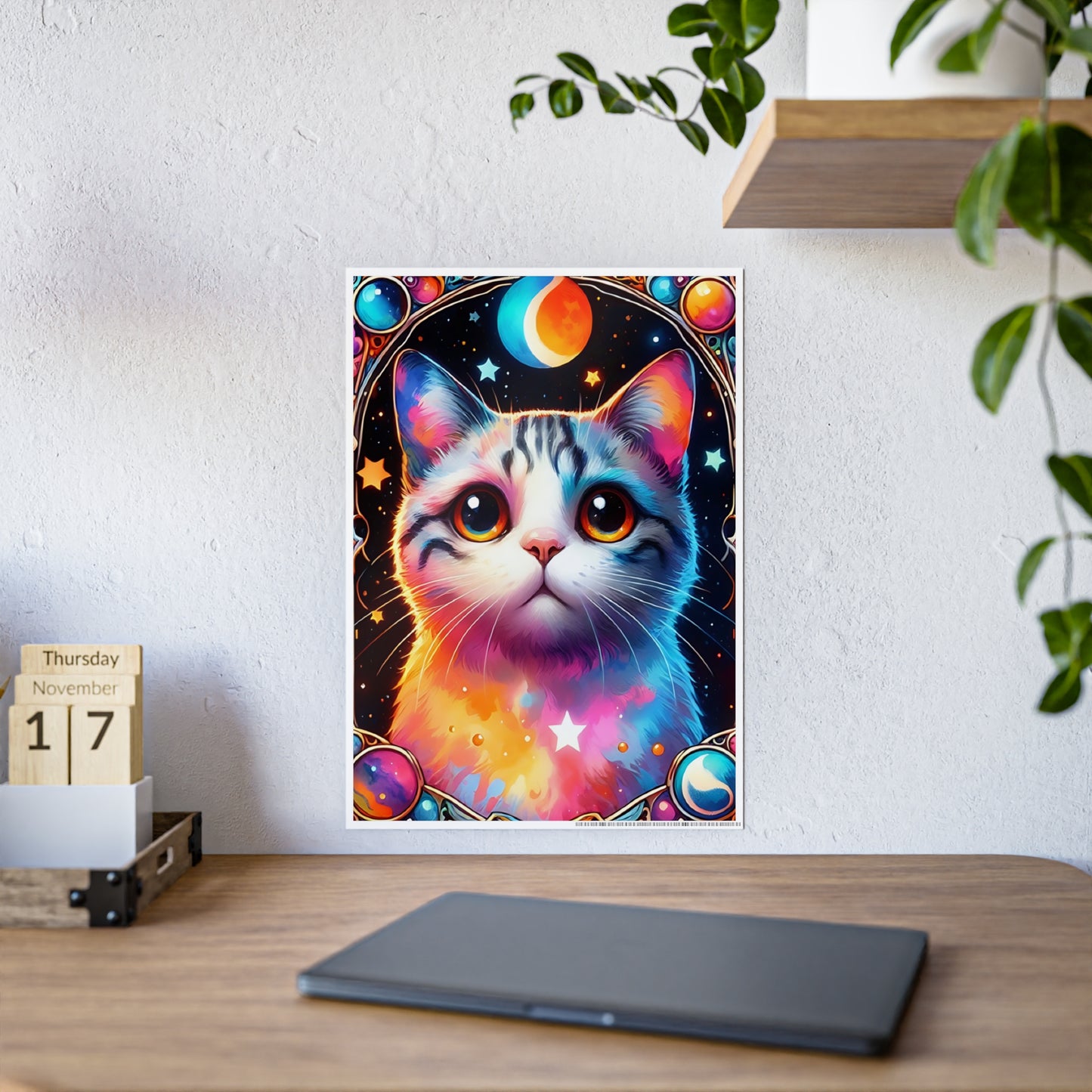 Cosmic Kitty Poster - Whimsical Cosmic Cat Gloss Wall Art - VYBE Shop