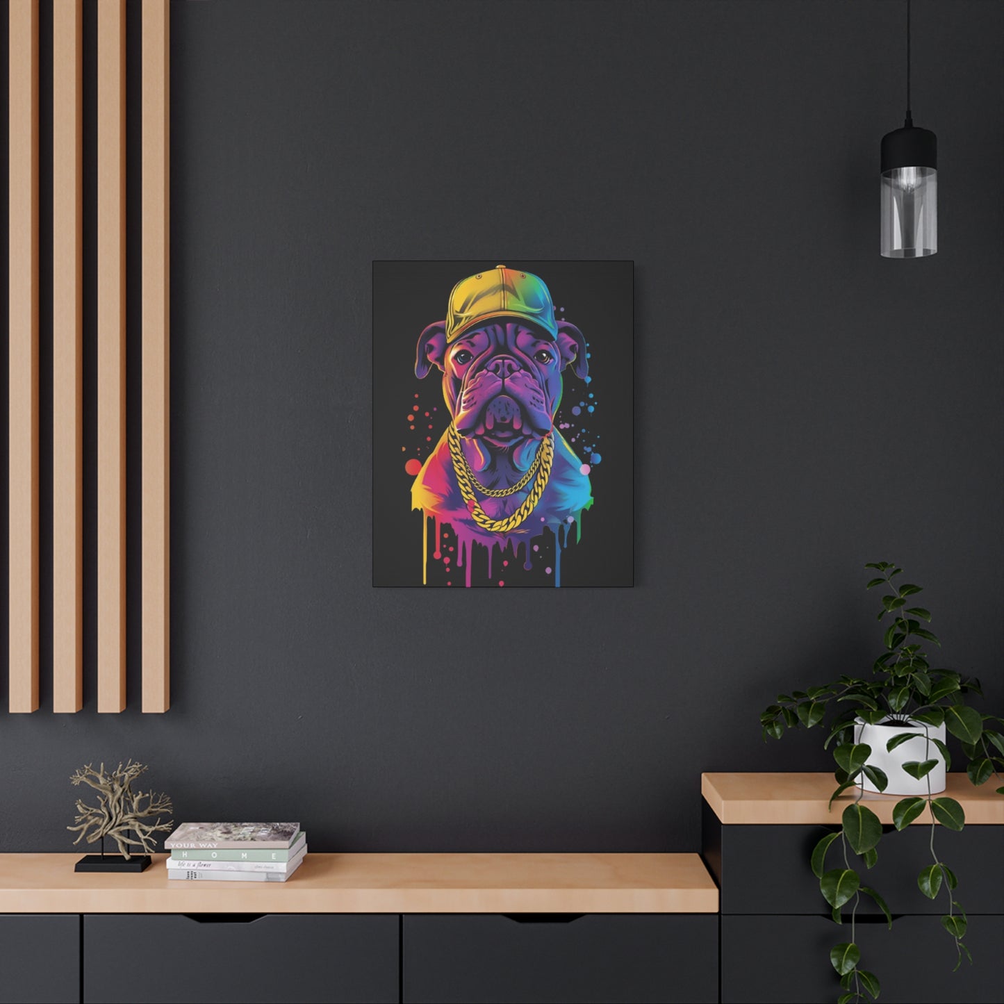Neon Dog Portrait Canvas Art, Stretched Wall Decor, Pet Lover Gift, Funky Home Decor, Dog Themed Artwork, Unique Dog Gift - VYBE Shop