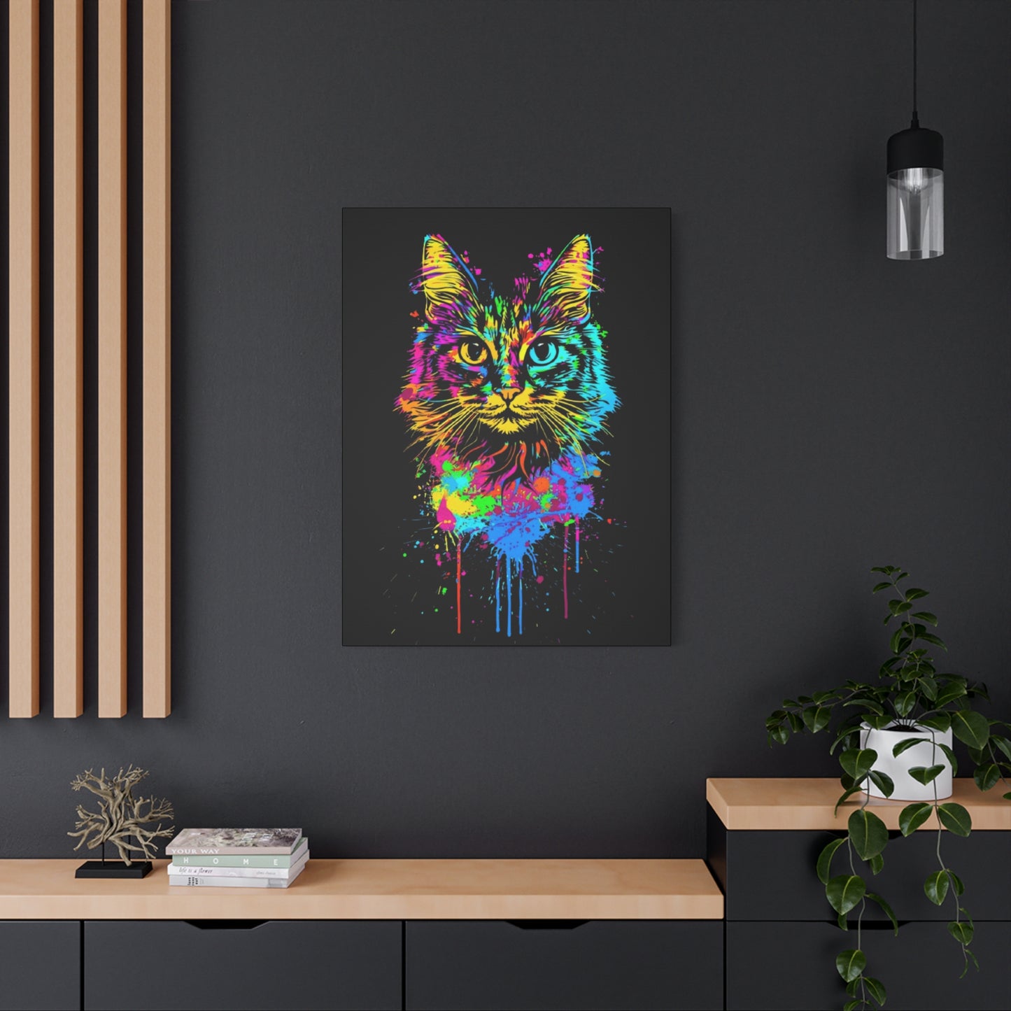 Neon Cat Design Matte Canvas Framed Print - VYBE Shop