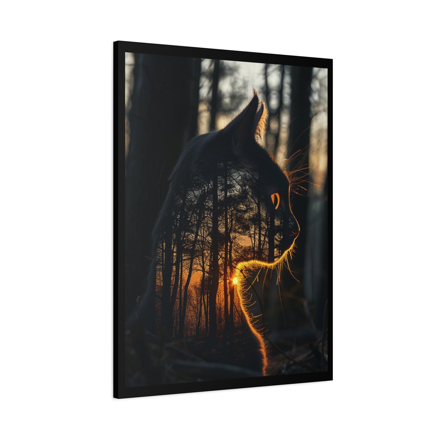 Cat Silhouette Wall Art - Forest Sunset Canvas Decor, Animal Lover Gift, Home Decoration, Nature Inspired Art, Cat Aesthetic - VYBE Shop