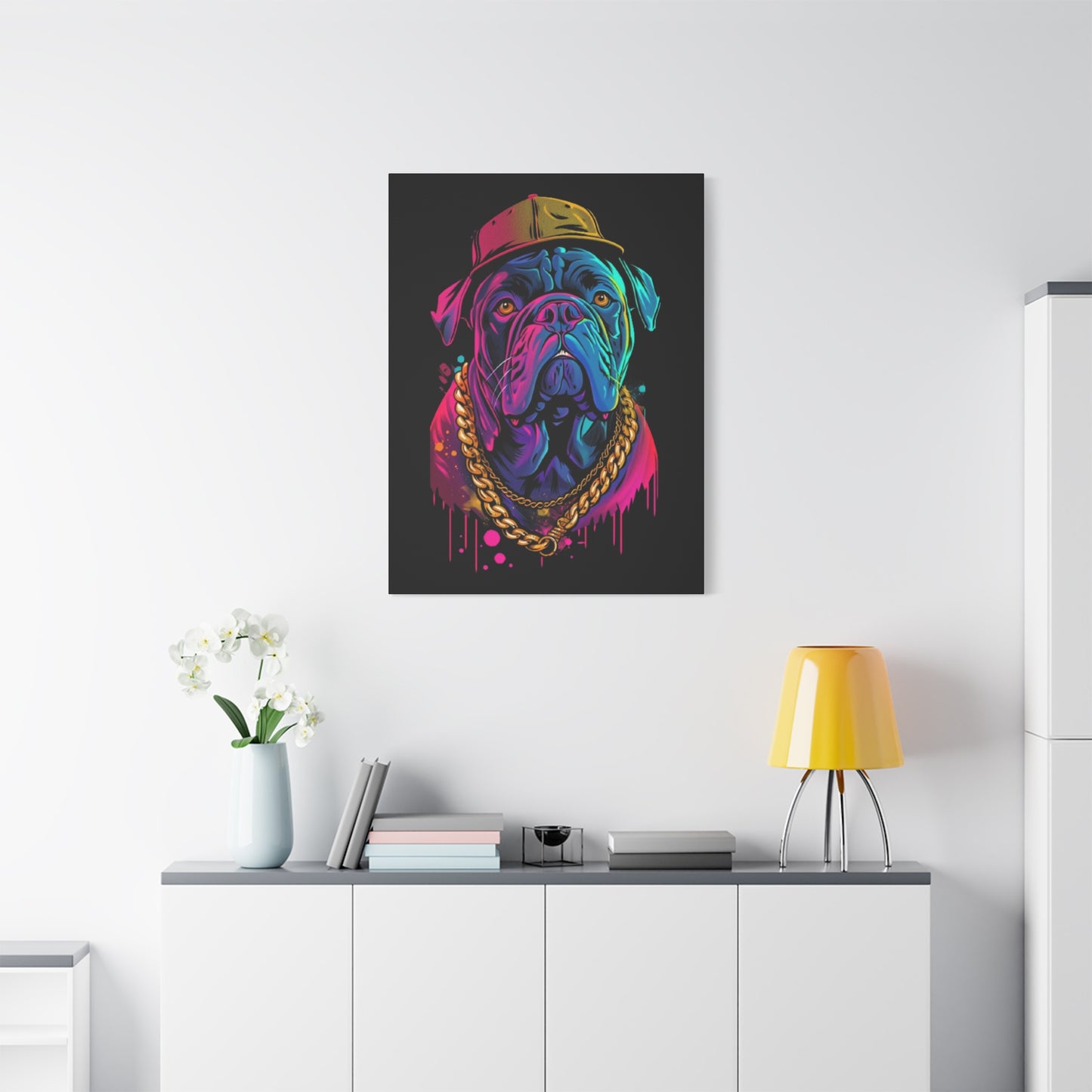 Neon Bulldog Canvas Art, Colorful Dog Wall Decor, Funky Pet Portrait, Dog Lover Gift, Unique Home Decoration - VYBE Shop