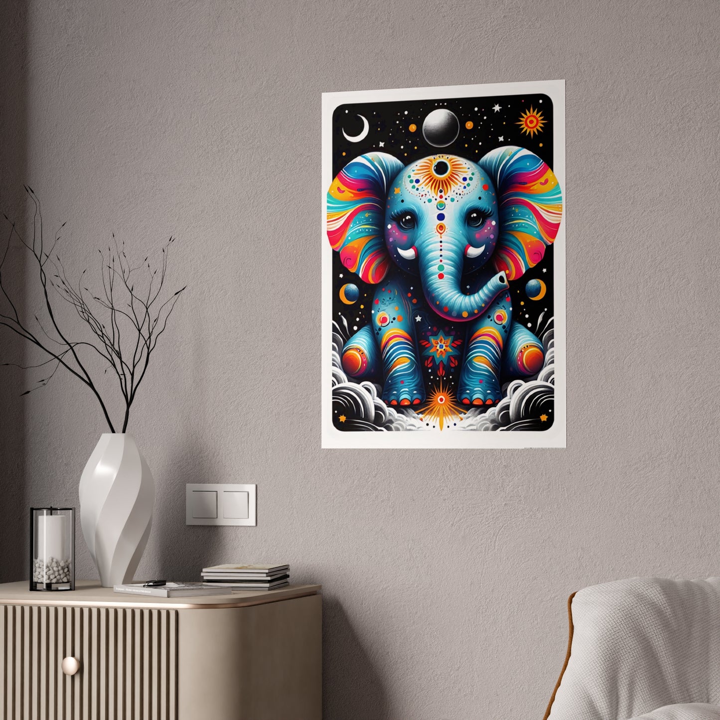 Vibrant Elephant Art Poster, Glossy Wall Decor - VYBE Shop
