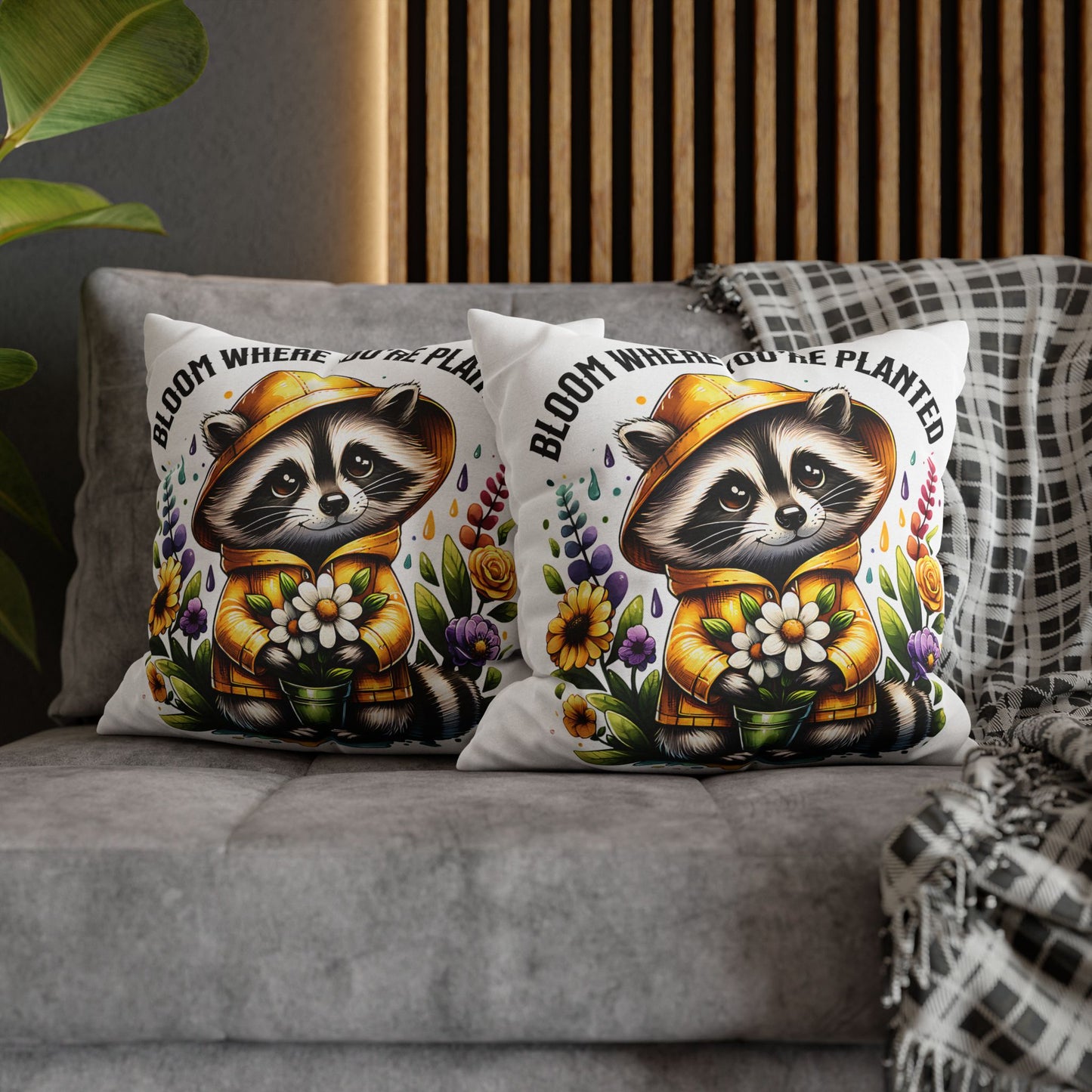 Bloom Where You're Planted Pillowcase - Cute Raccoon Decor and Cozy Home Accessory for Nature Lovers - VYBE Shop