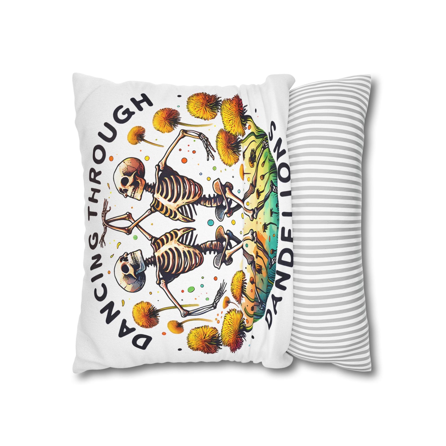 Dancing Through Dandelions Pillowcase - Decorative Accent for Cozy Home Decor, Perfect Gift for Halloween & Skeleton Lovers - VYBE Shop