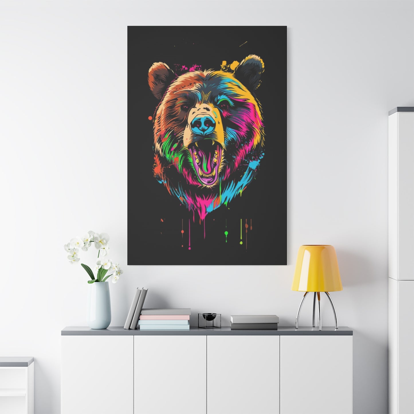 Neon Bear Canvas Art, Colorful Animal Wall Decor, Wildlife Gift, Modern Home Accent, Unique Artwork for Nature Lovers - VYBE Shop