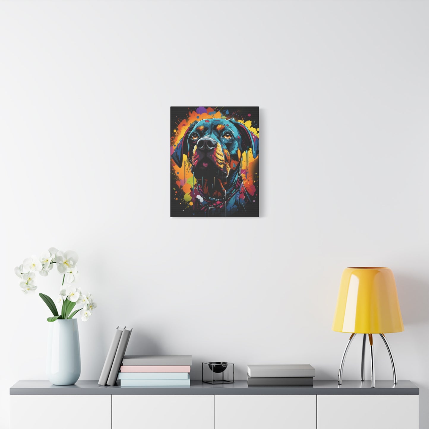 Neon Dog Art Canvas Print, Pet Memorial Decoration, Colorful Wall Art, Rottweiler Decor, Animal Lover Gift, Statement Artwork - VYBE Shop