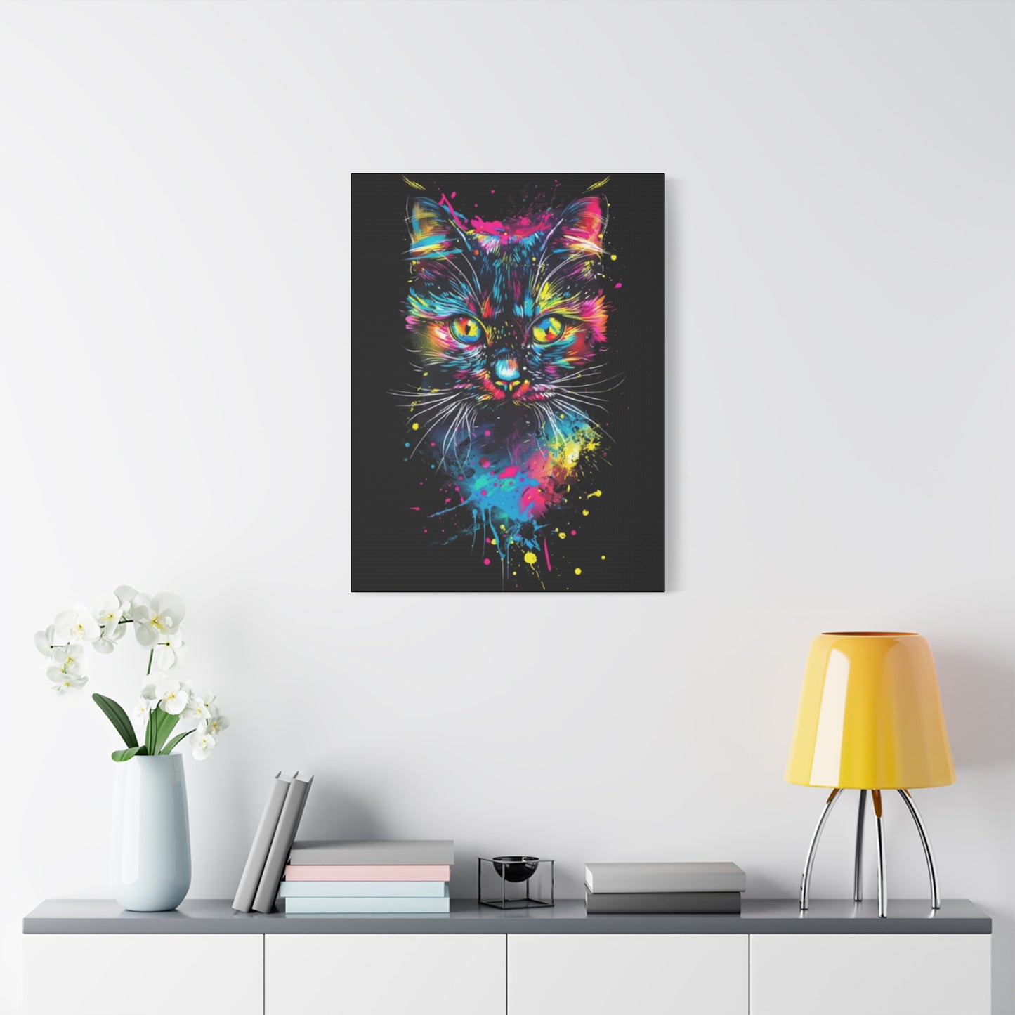 Neon Cat Art Canvas Wall Decor, Colorful Cat Portrait, Animal Wall Art, Cat Lover Gift, Home Decor - VYBE Shop