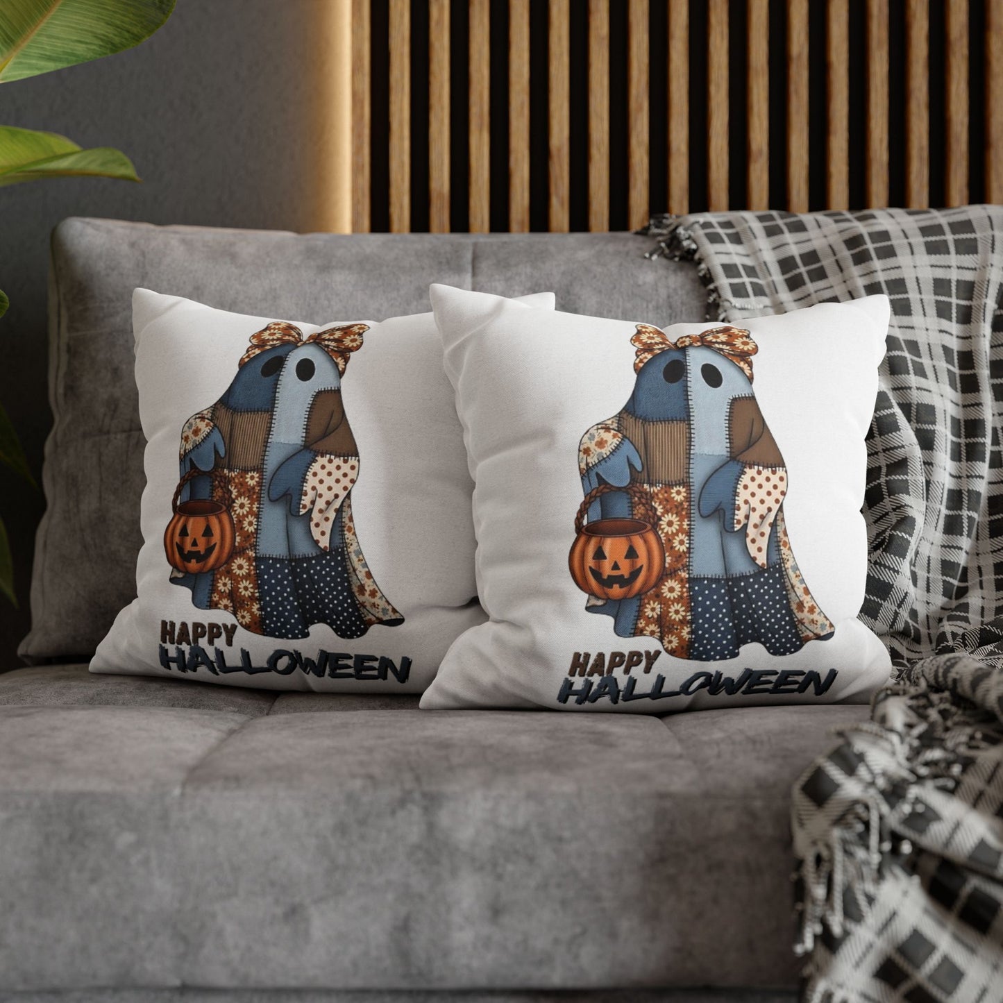 Halloween Ghost Pillowcase | Spun Polyester Cushion Cover, Fall Decor, Spooky Home, Cozy Halloween, Gift for Halloween Lovers - VYBE Shop