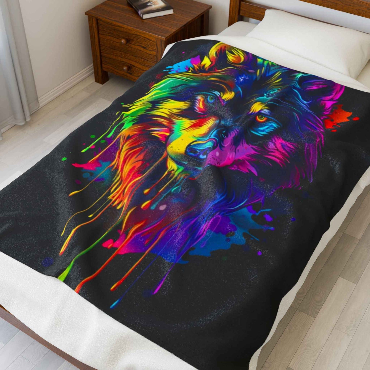 Colorful Wolf Plush Blanket