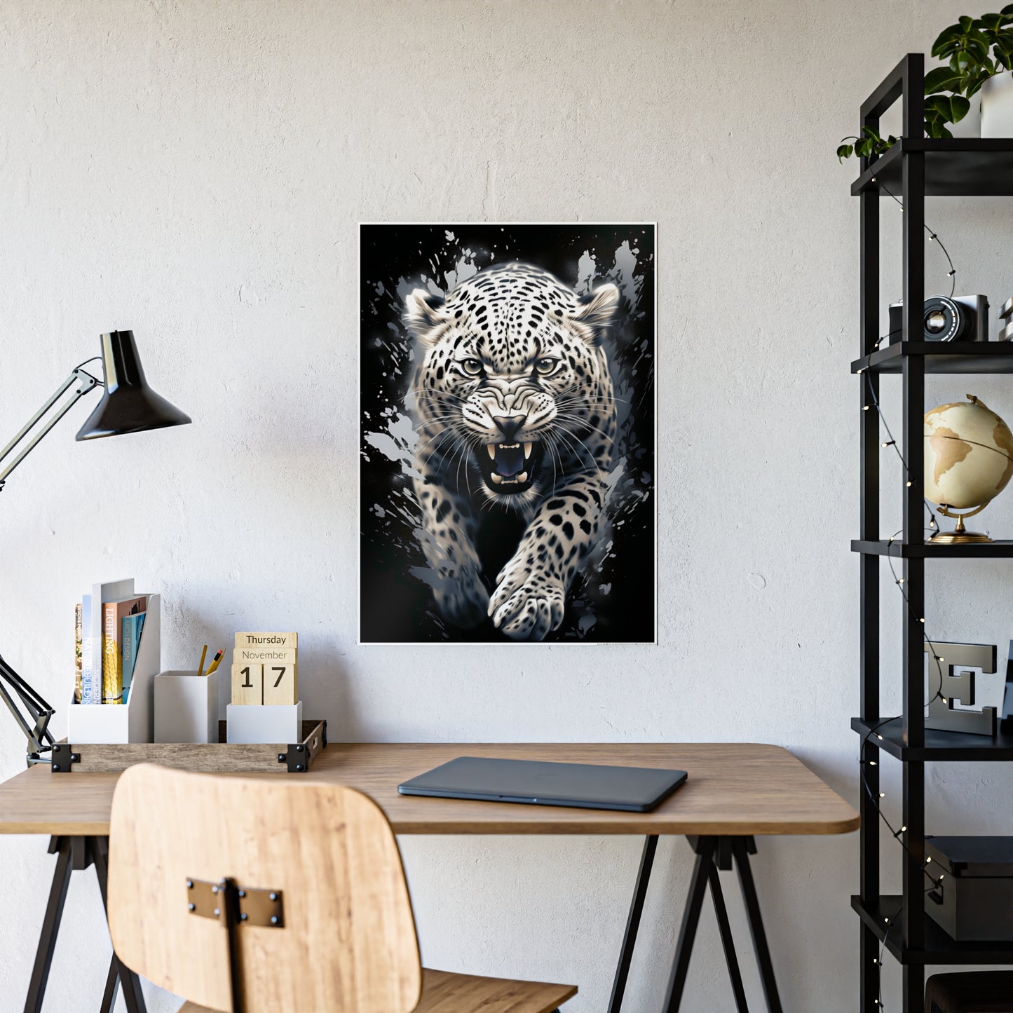 Leopard Wall Art - Fierce Leopard Gloss Poster, Animal Home Decor, Gift for Cat Lovers, Wildlife Room Decoration, Modern Art - VYBE Shop