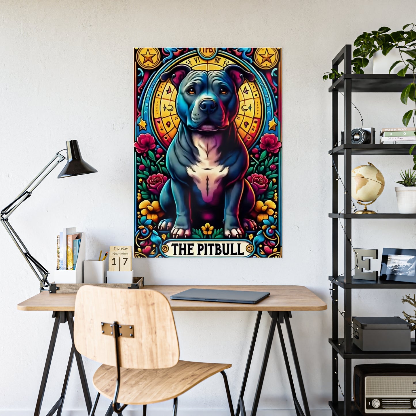 Pitbull Tarot Art Print | Colorful Gloss Poster for Dog Lovers - VYBE Shop