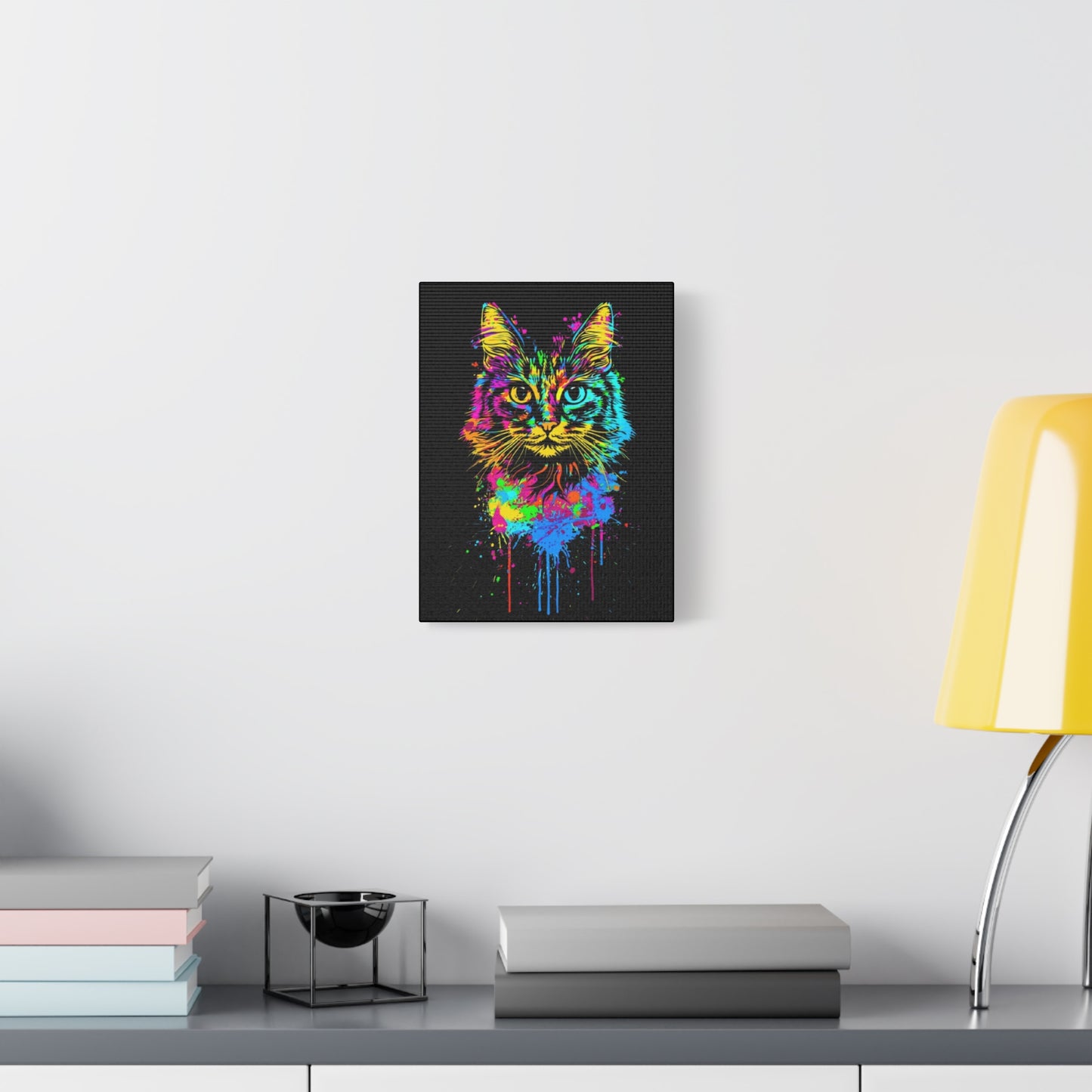 Neon Cat Design Matte Canvas Framed Print - VYBE Shop